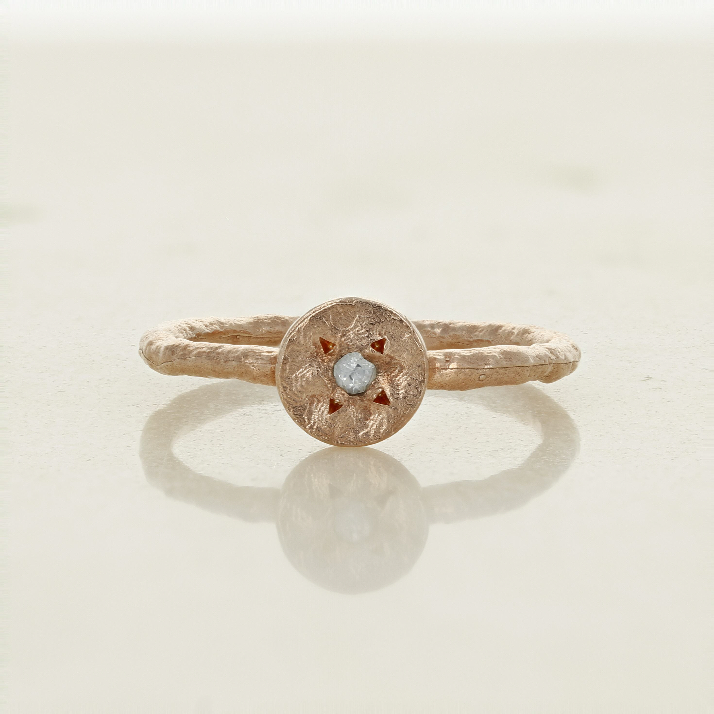 sterling silver rose gold plate vermeil white sapphire hammered texture circle ring