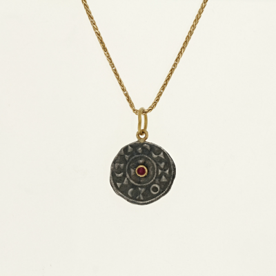 oxidized sterling silver ruby coin pendant necklace