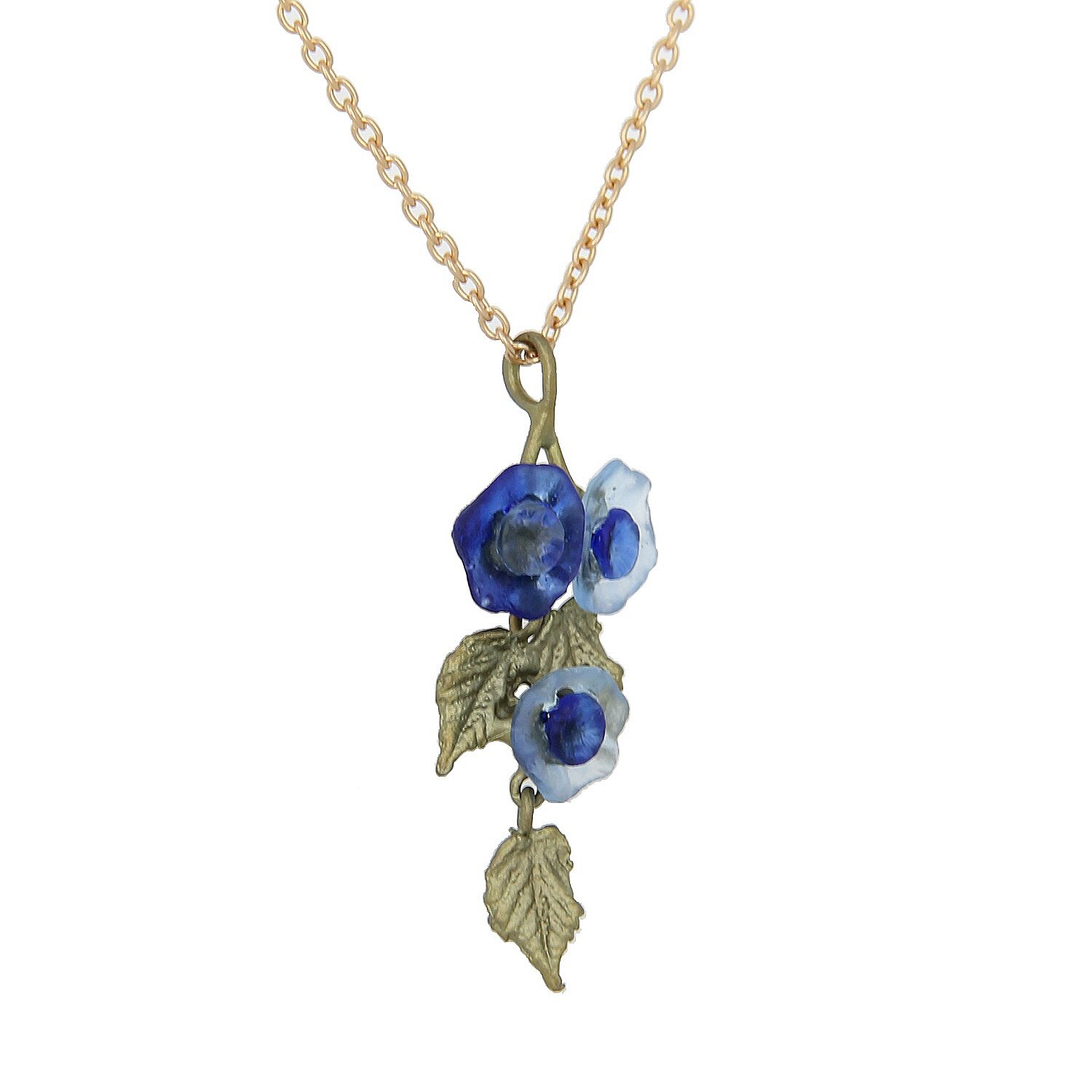 bronze patina gold plate cast glass morning glory flower necklace pendant