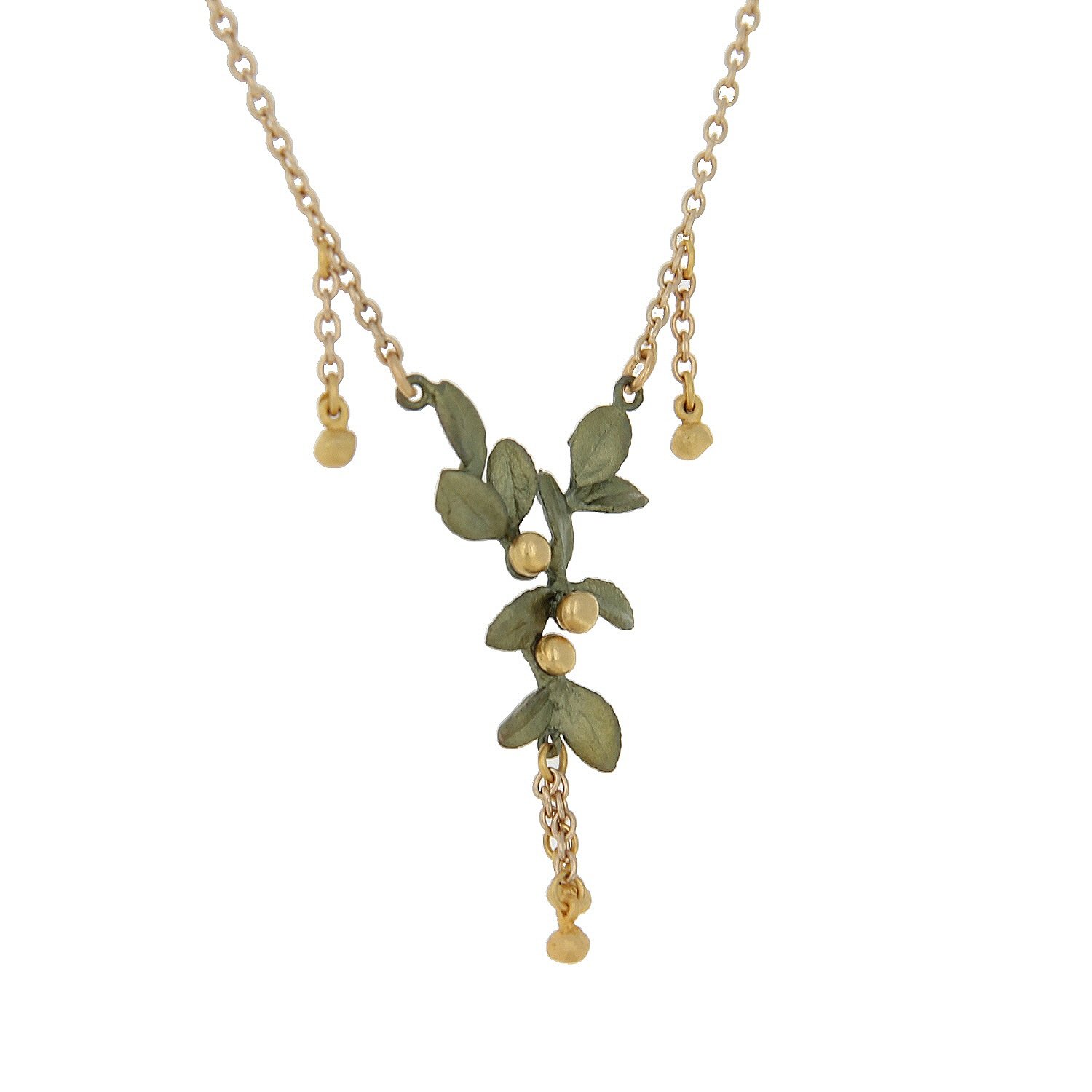 golden myrtle bronze patina gold plate leaf necklace pendant
