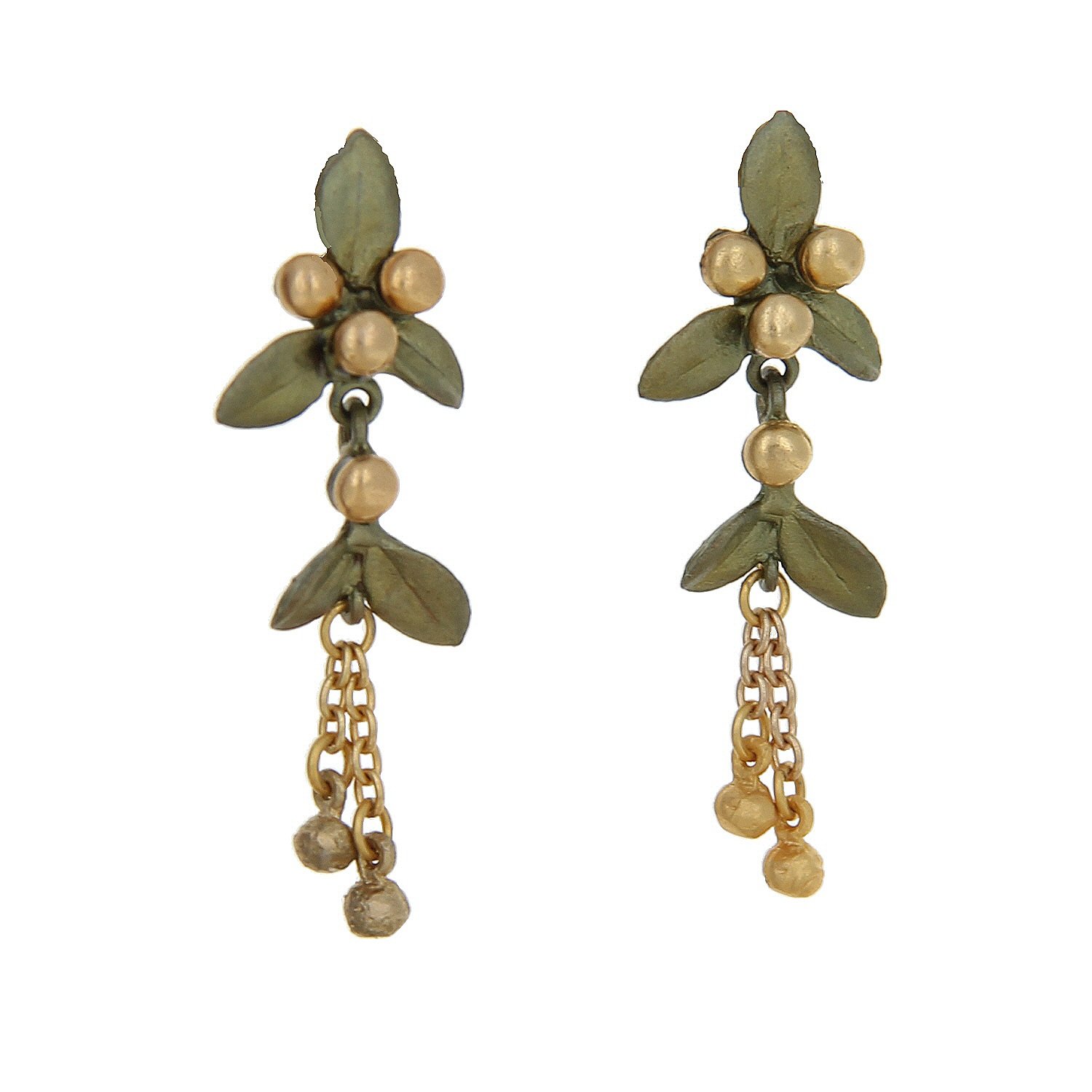 bronze patina gold plate leaf golden myrtle dangle drop earrings