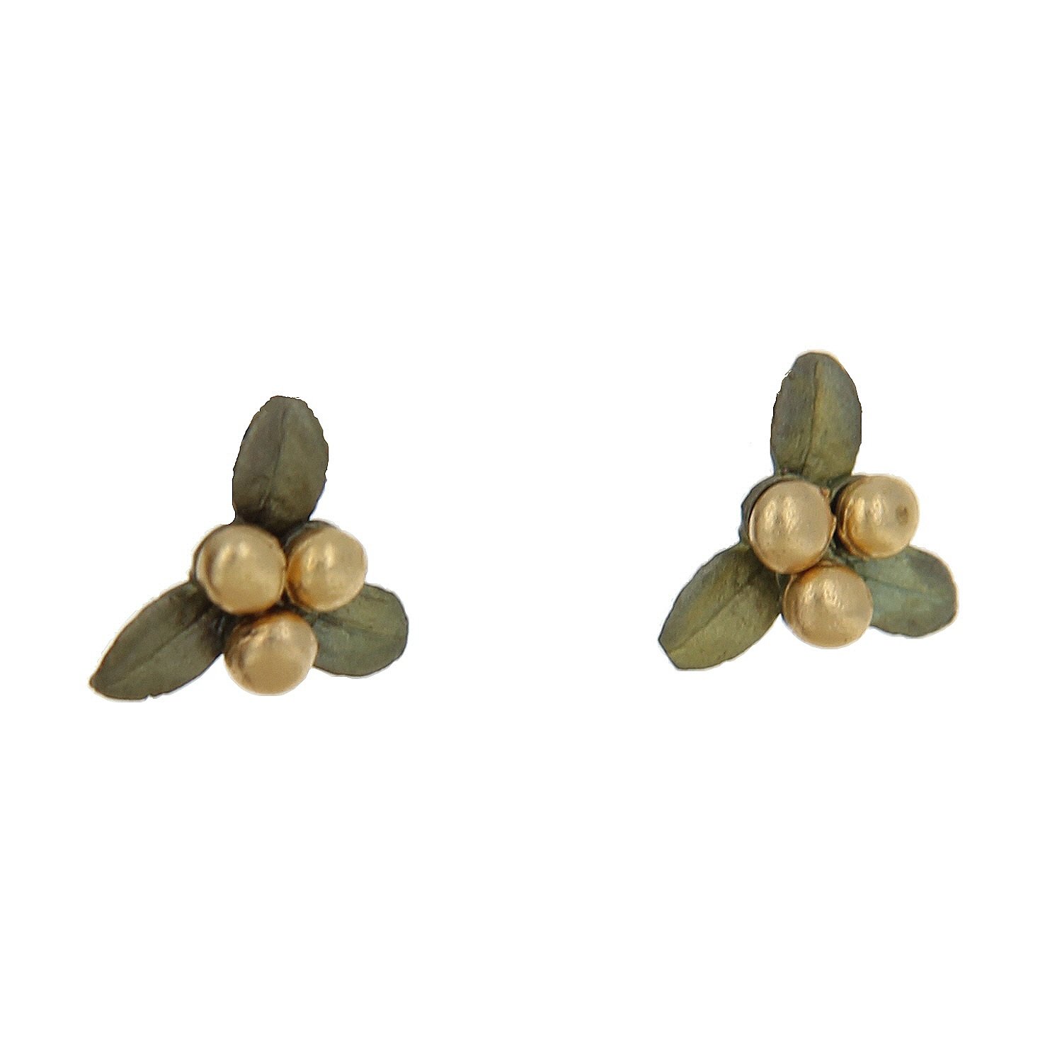 bronze patina gold plate leaf golden myrtle stud earrings