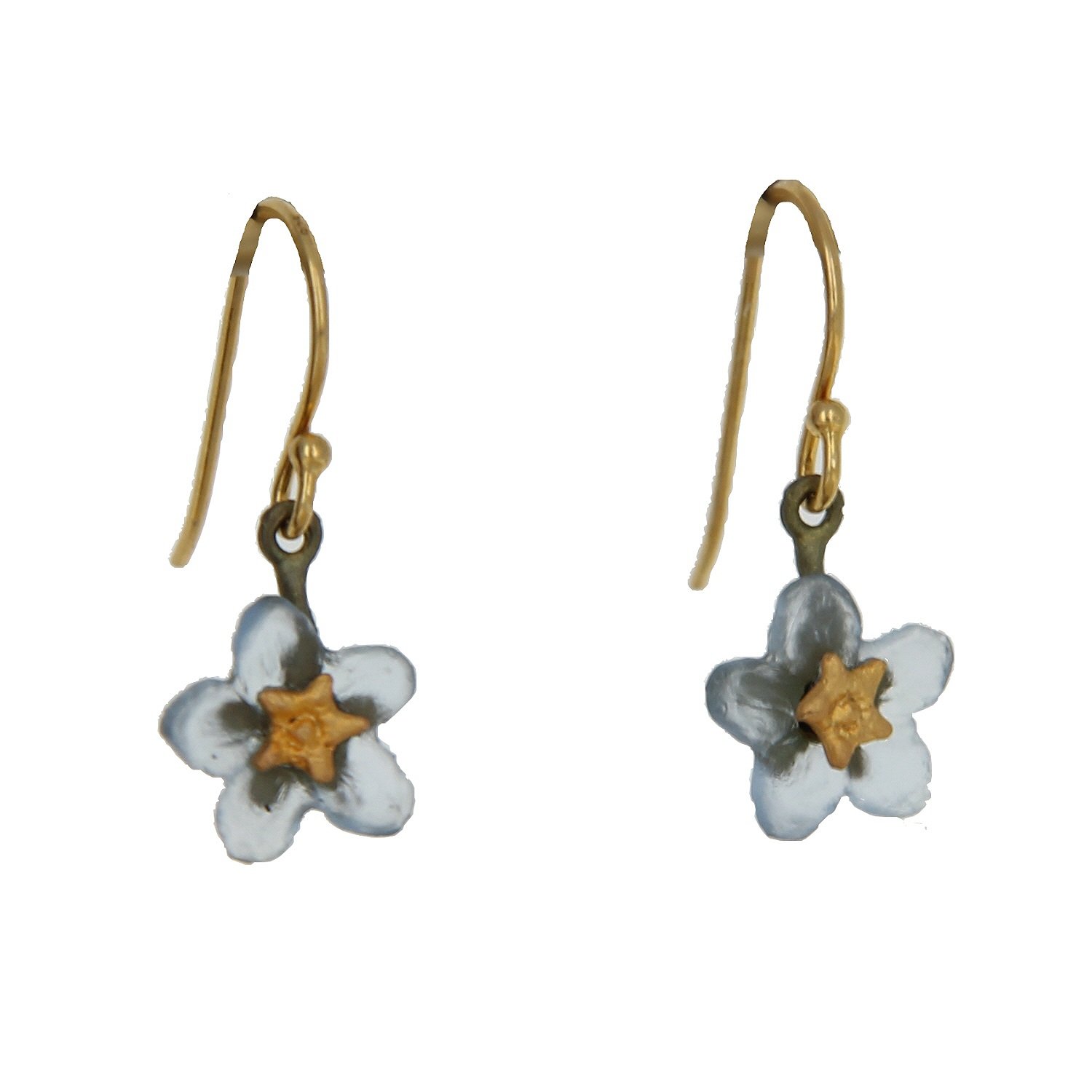 bronze patina cast glass forget me not dangle drop earrings