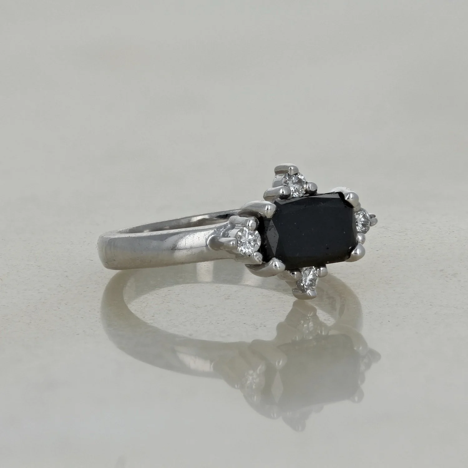 14k white gold cushion cut black diamond accented engagement ring
