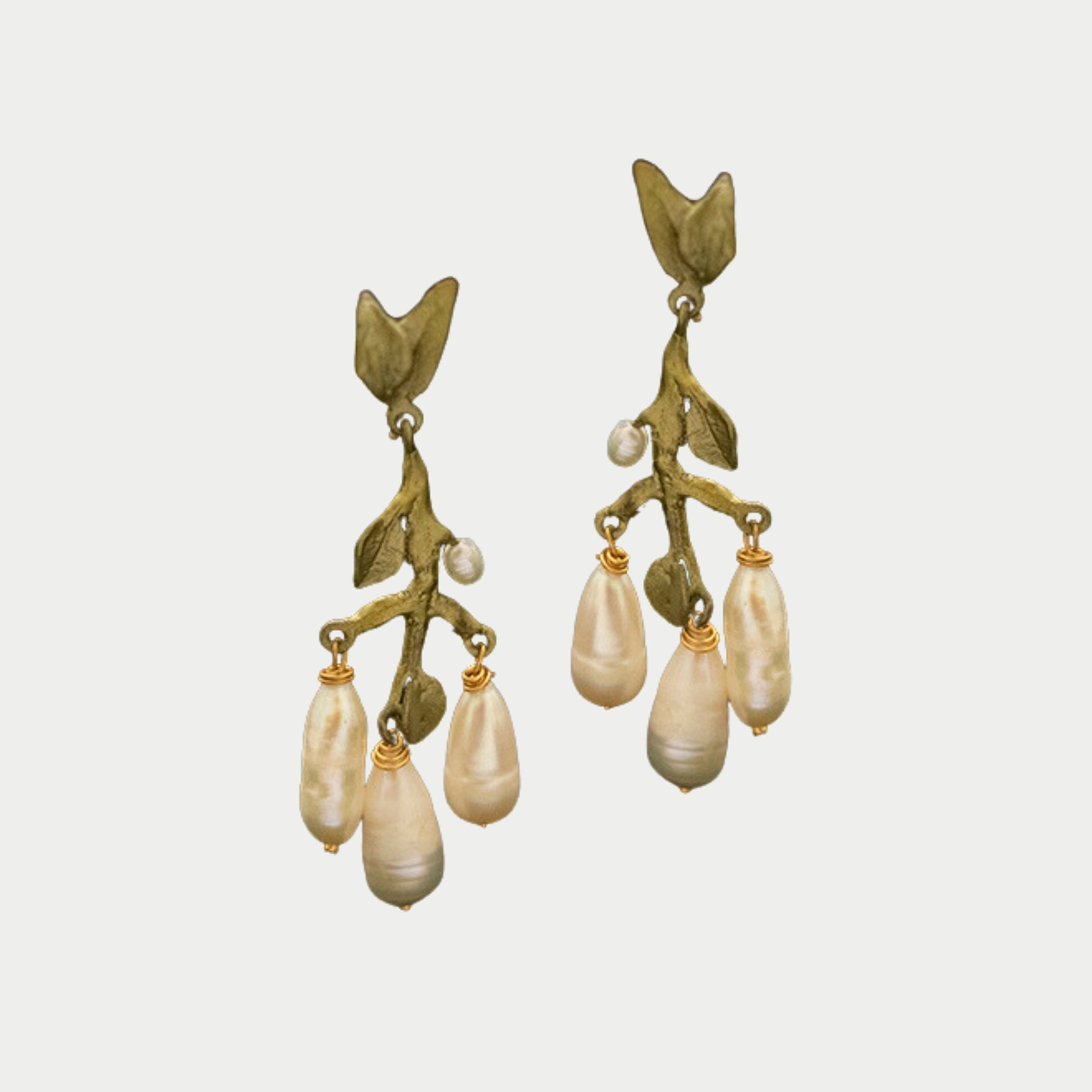 bronze patina victorian vine fresh water pearl drop dangle earrings
