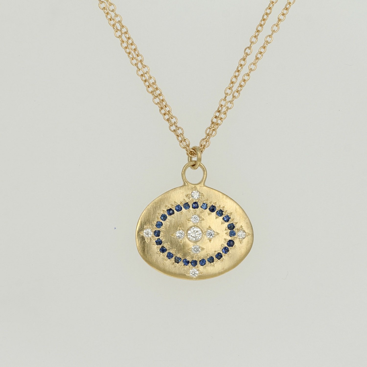 18k yellow gold diamond and sapphire heaven and earth necklace pendant