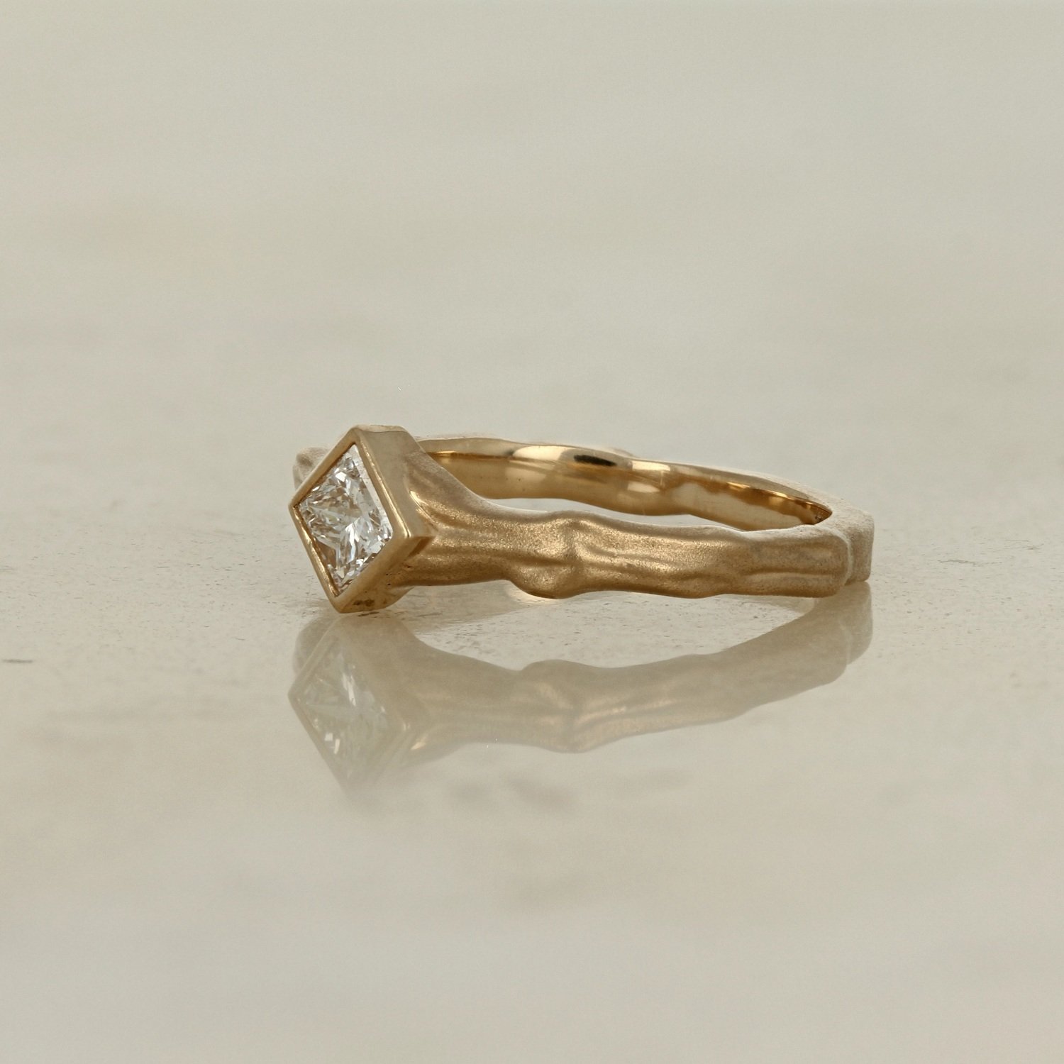 14k yellow gold princess cut diamond branch ring