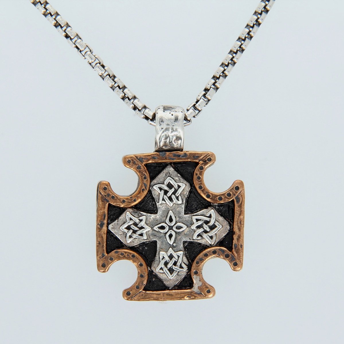 oxidized sterling silver bronze bikers cross men's necklace pendant