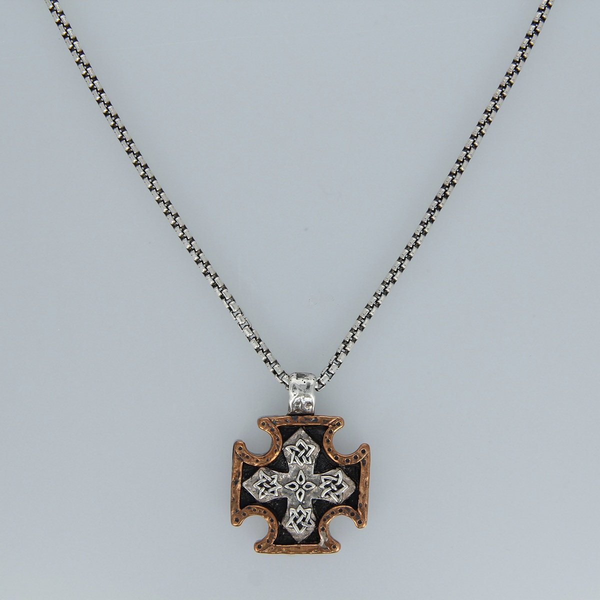 oxidized sterling silver bronze bikers cross men's necklace pendant