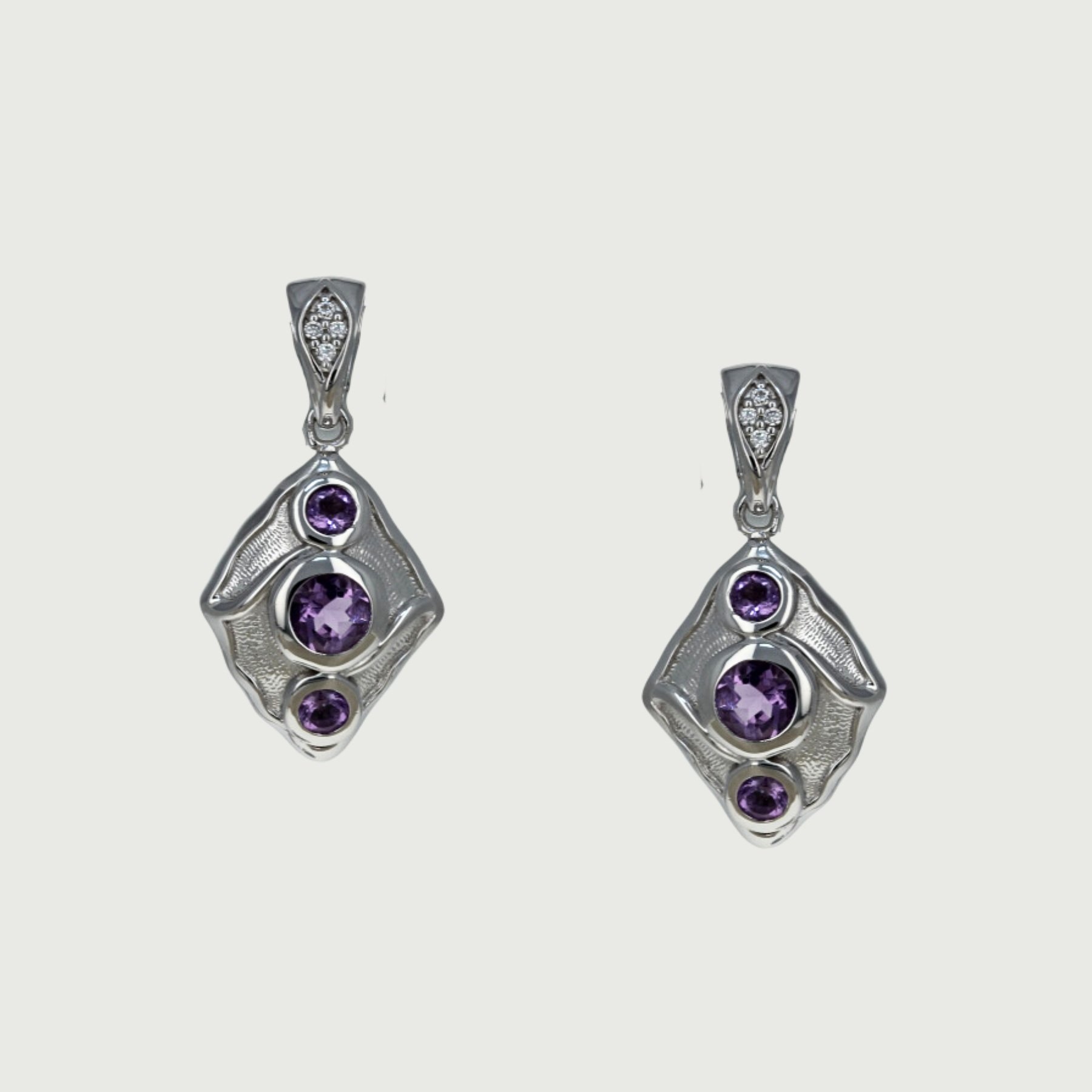 sterling silver amethyst cubic zirconia drop dangle earrings