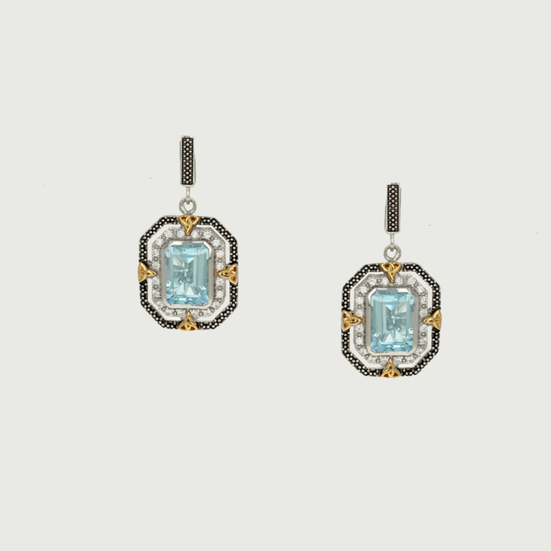 sterling silver yellow gold black rhodium emerald cut blue topaz gemstone drop dangle earrings
