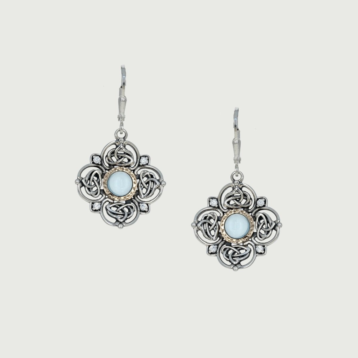sterling silver yellow gold round cabochon blue topaz dangle drop earrings