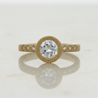 18k yellow gold brushed finish etched diamond accented engagement ring
