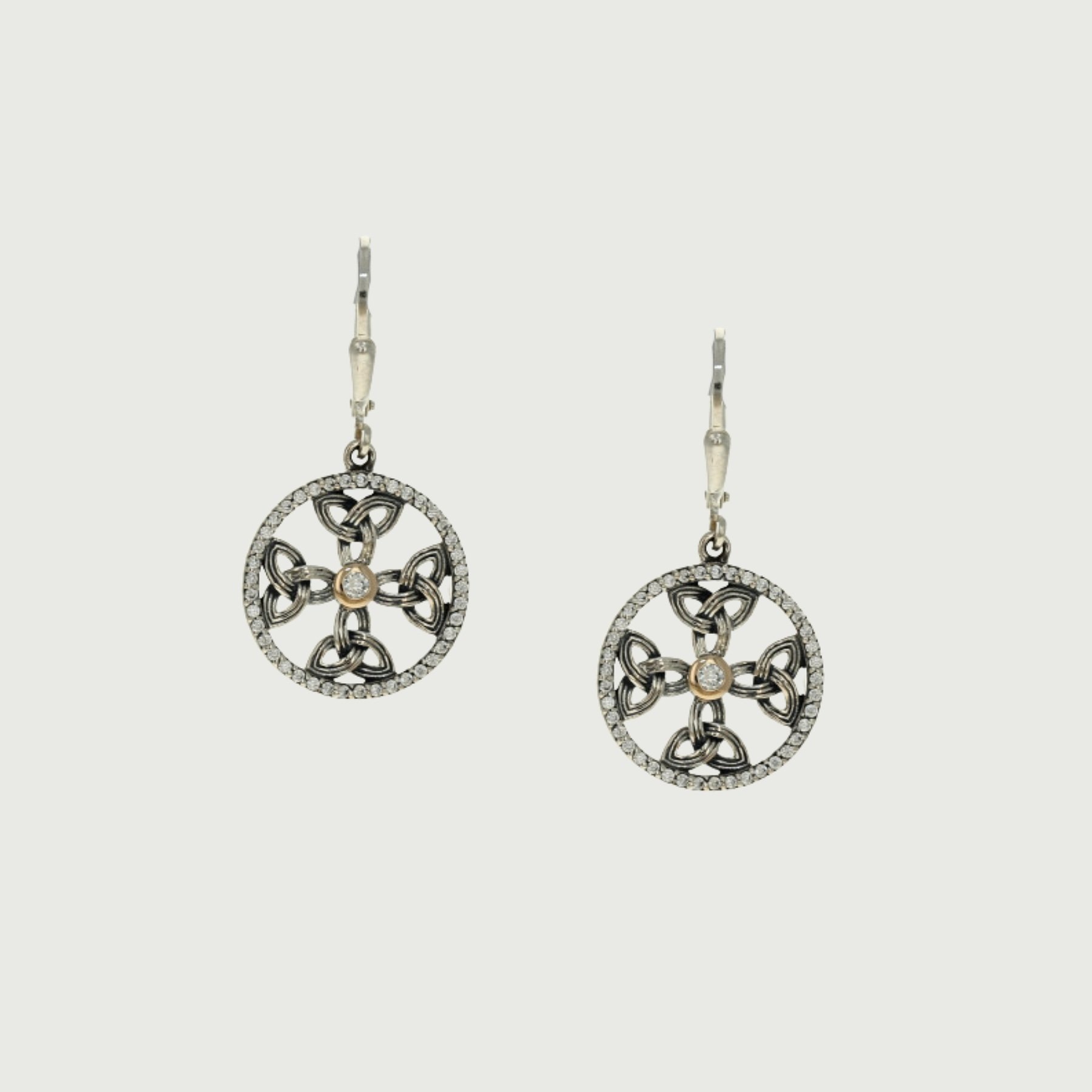 sterling silver 10k yellow gold cubic zirconia open circle scottish celtic cross dangle drop earrings