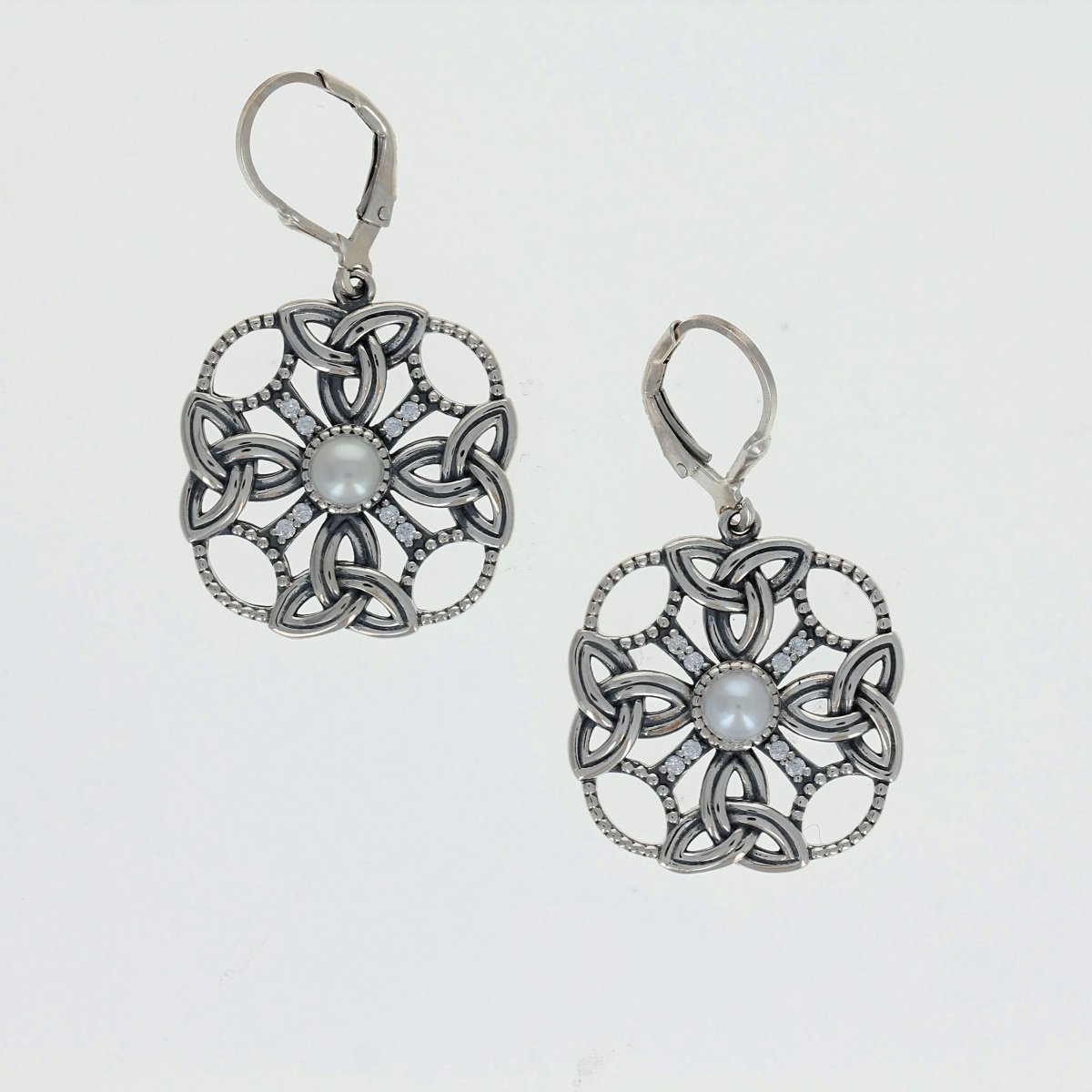 sterling silver fresh water pearl cubic zirconia cz accented aphrodite dangle drop earrings