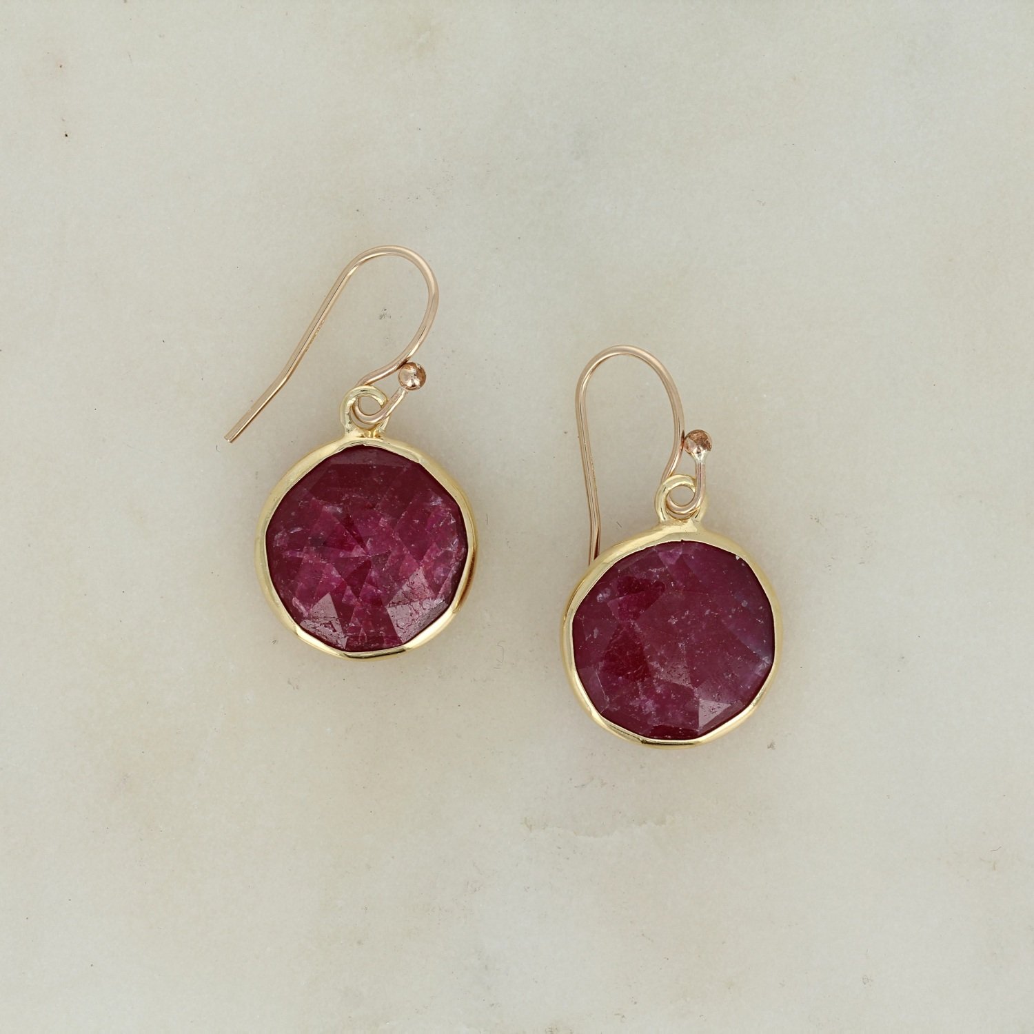 sterling silver gold vermeil rose cut ruby drop dangle earrings