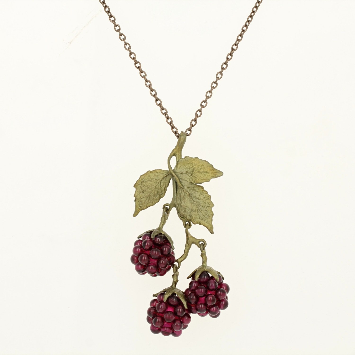 bronze patina garnet raspberry necklace pendant