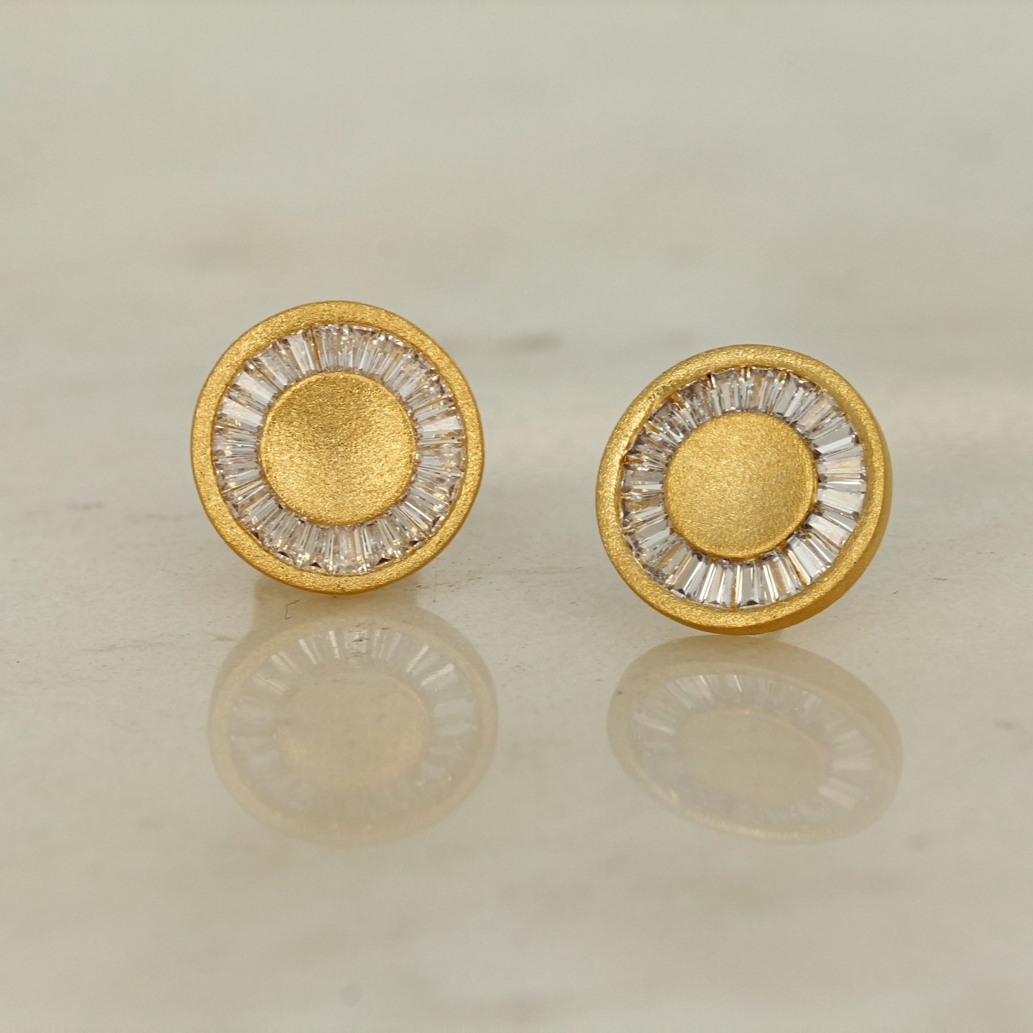 gold plated sterling silver cubic zirconia cz round stud earrings