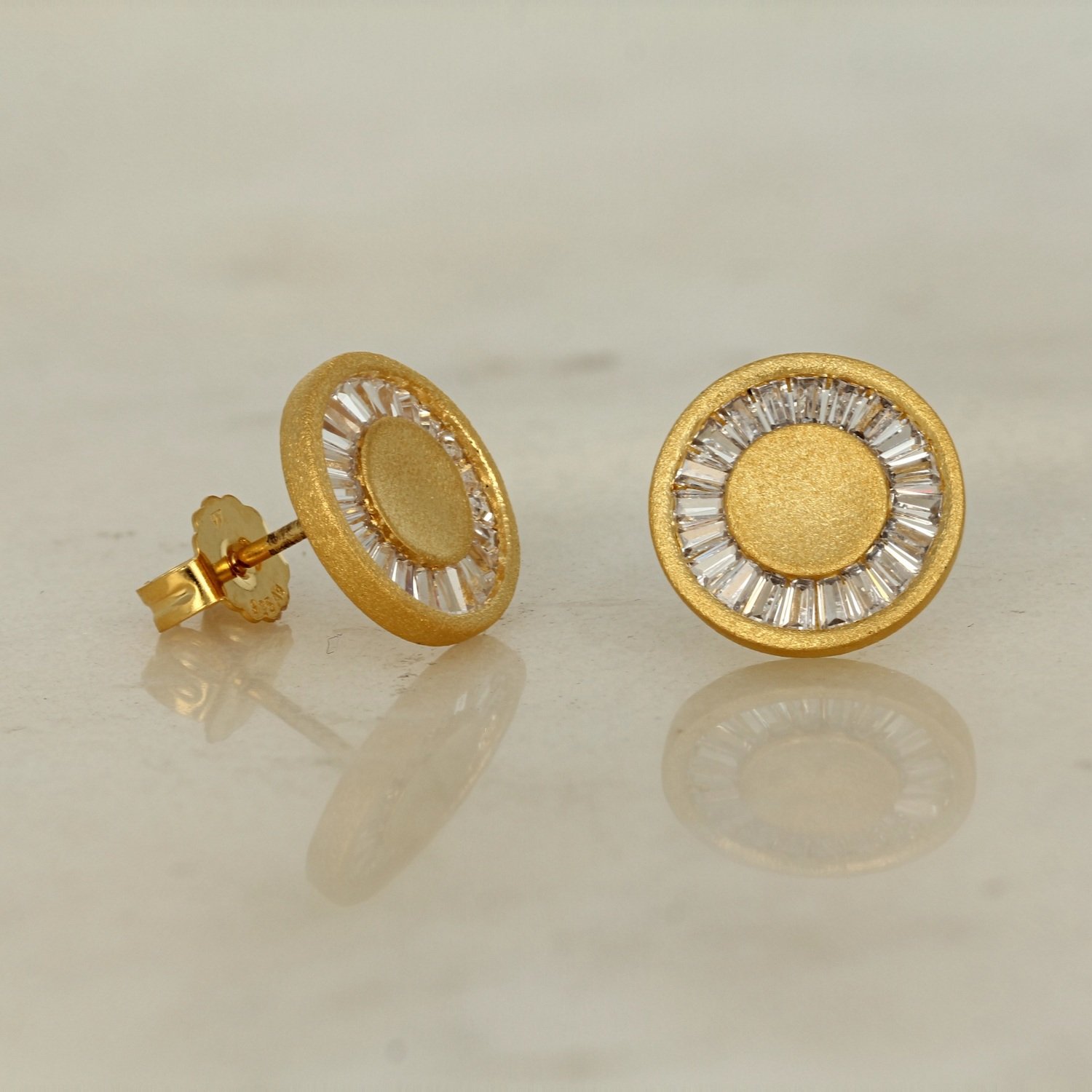 gold plated sterling silver cubic zirconia cz round stud earrings