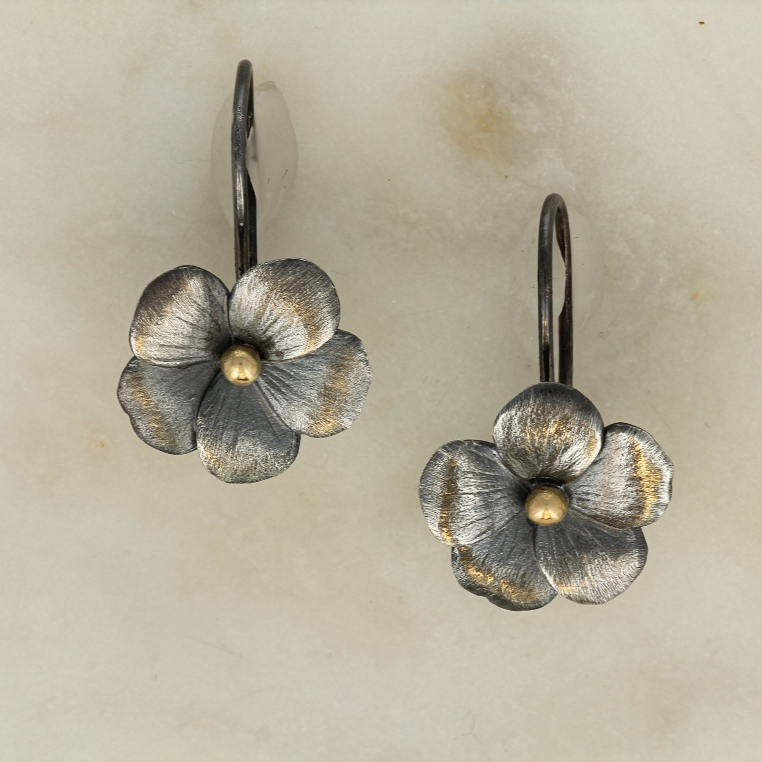 oxidized sterling silver 18k yellow gold accented small violet drop dangle earrings