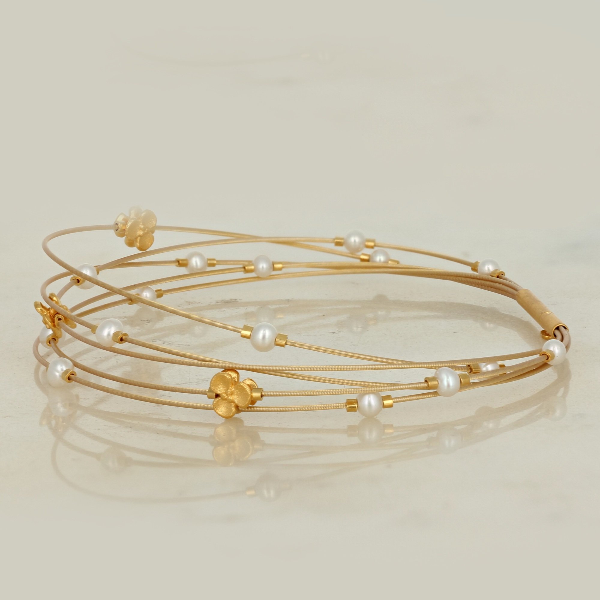 24k gold plated sterling silver fresh water pearl multi strand bracelet