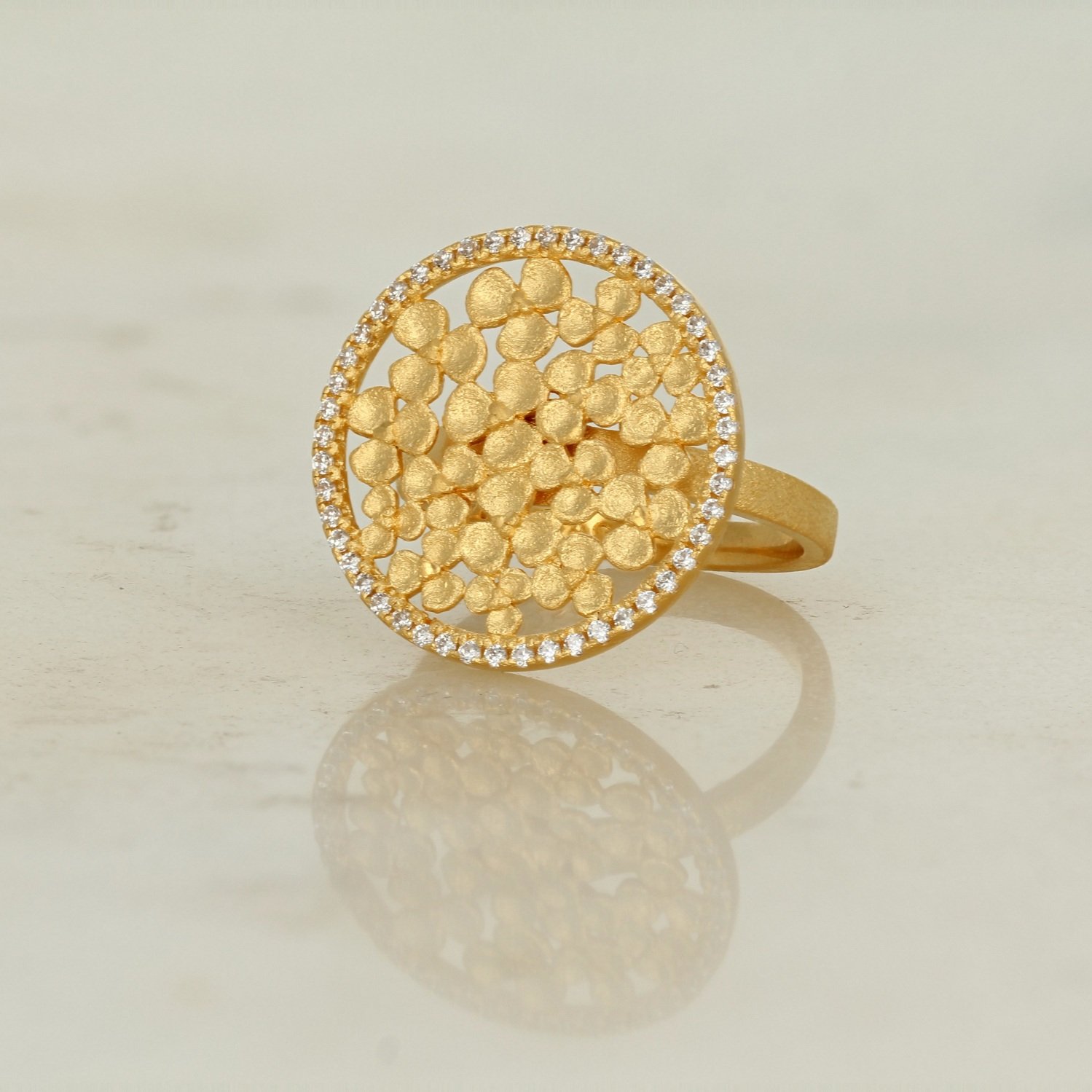 sterling silver gold plated cubic zirconia cz round ring