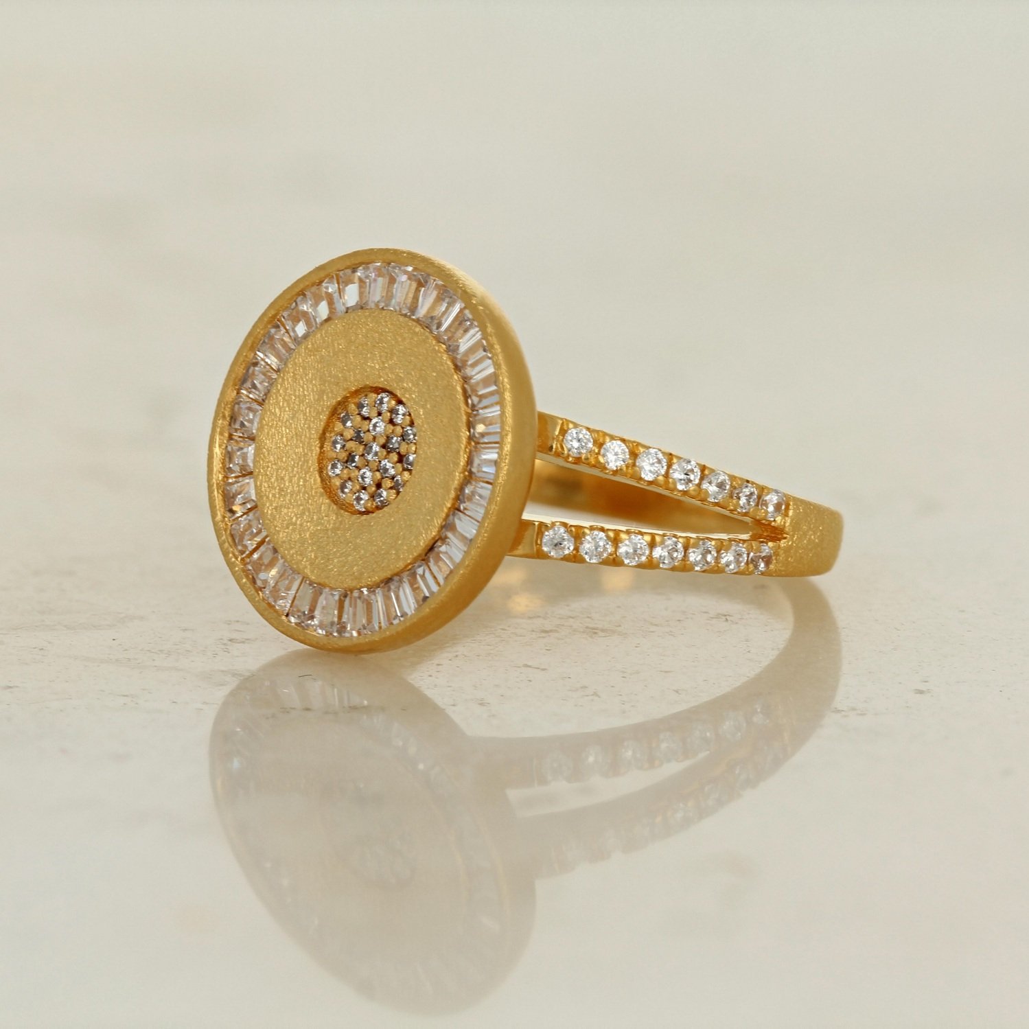 sterling silver gold plated cubic zirconia cz round ring