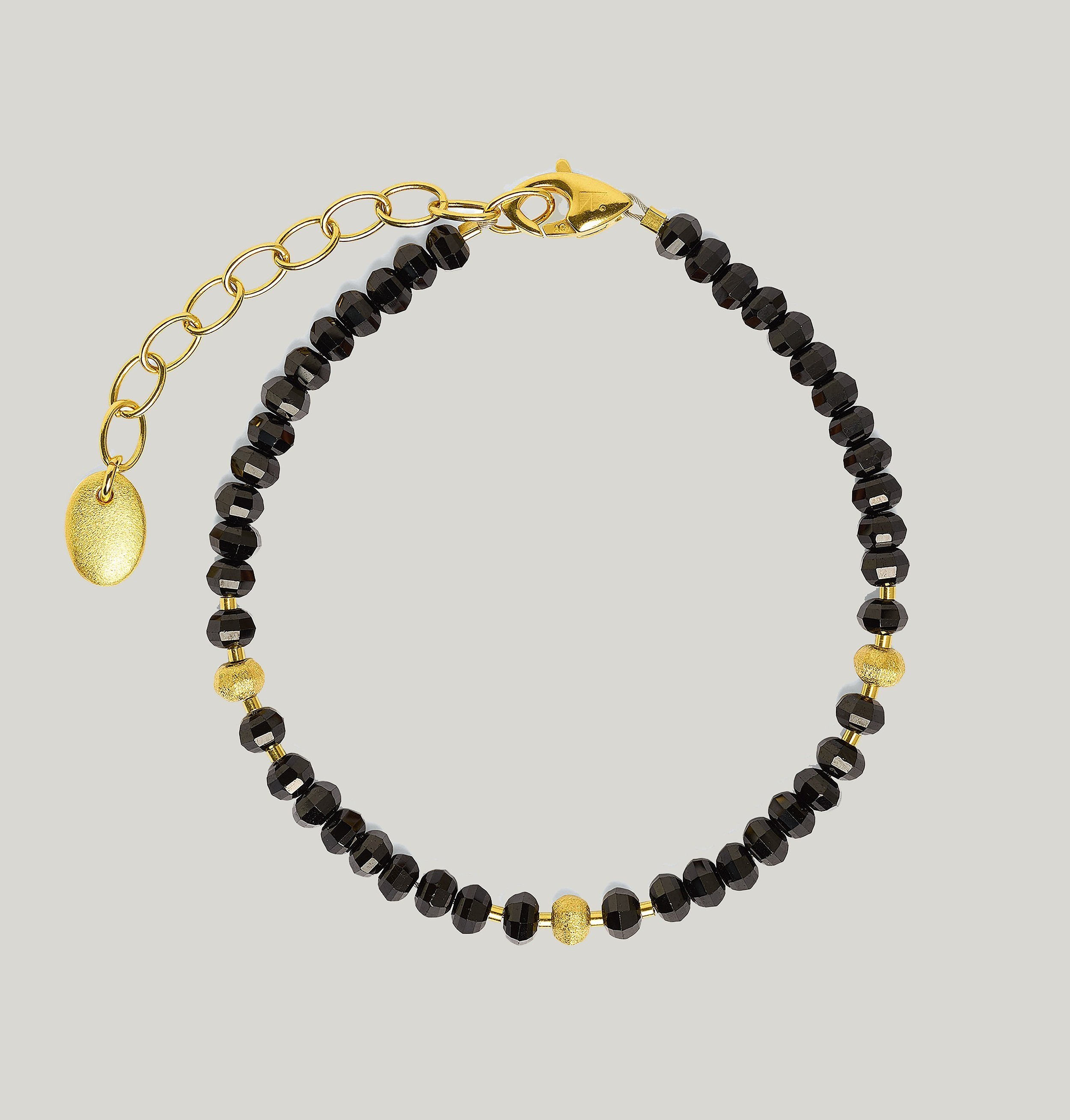 24k gold plated sterling silver black spinel bead bracelet