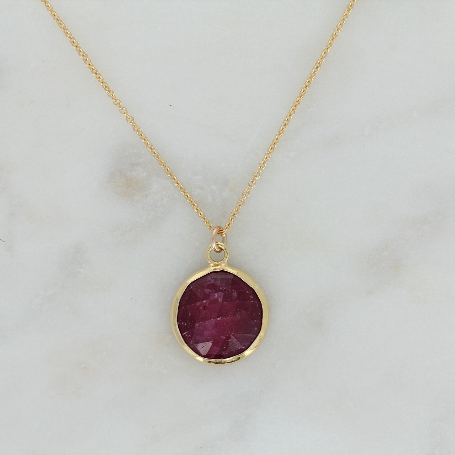 sterling silver gold plate vermeil round rose cut ruby necklace pendant