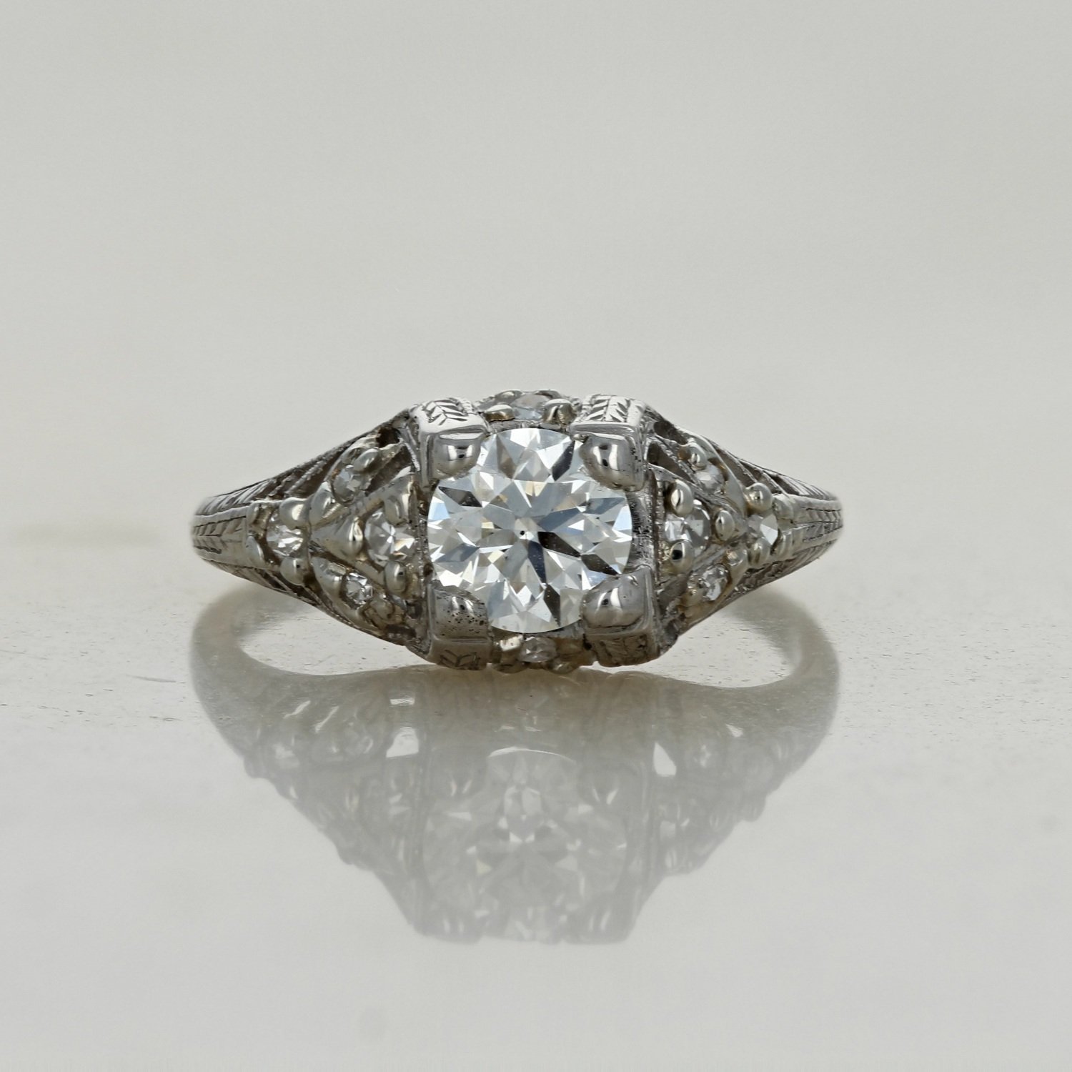vintage estate platinum old European cut diamond filigree engagement ring
