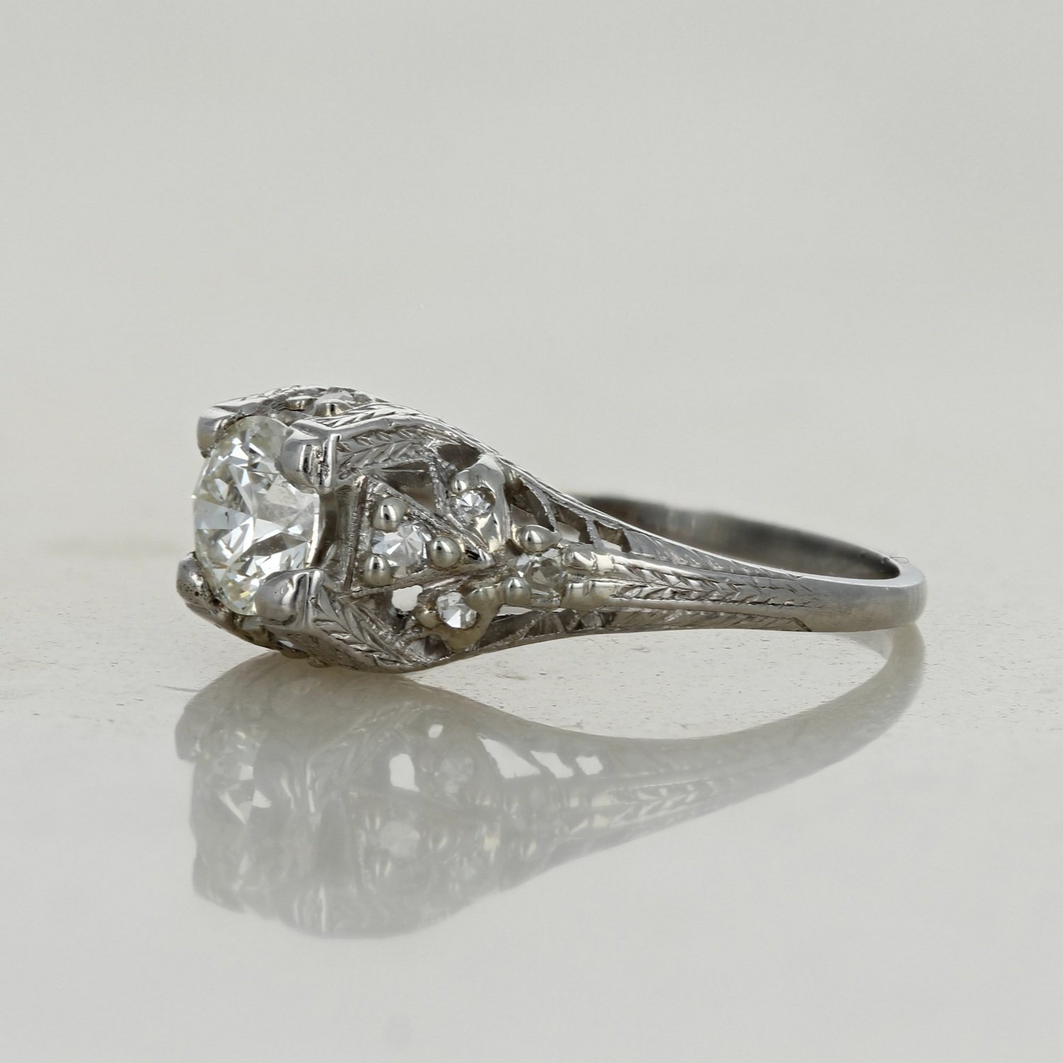 vintage estate platinum old European cut diamond filigree engagement ring