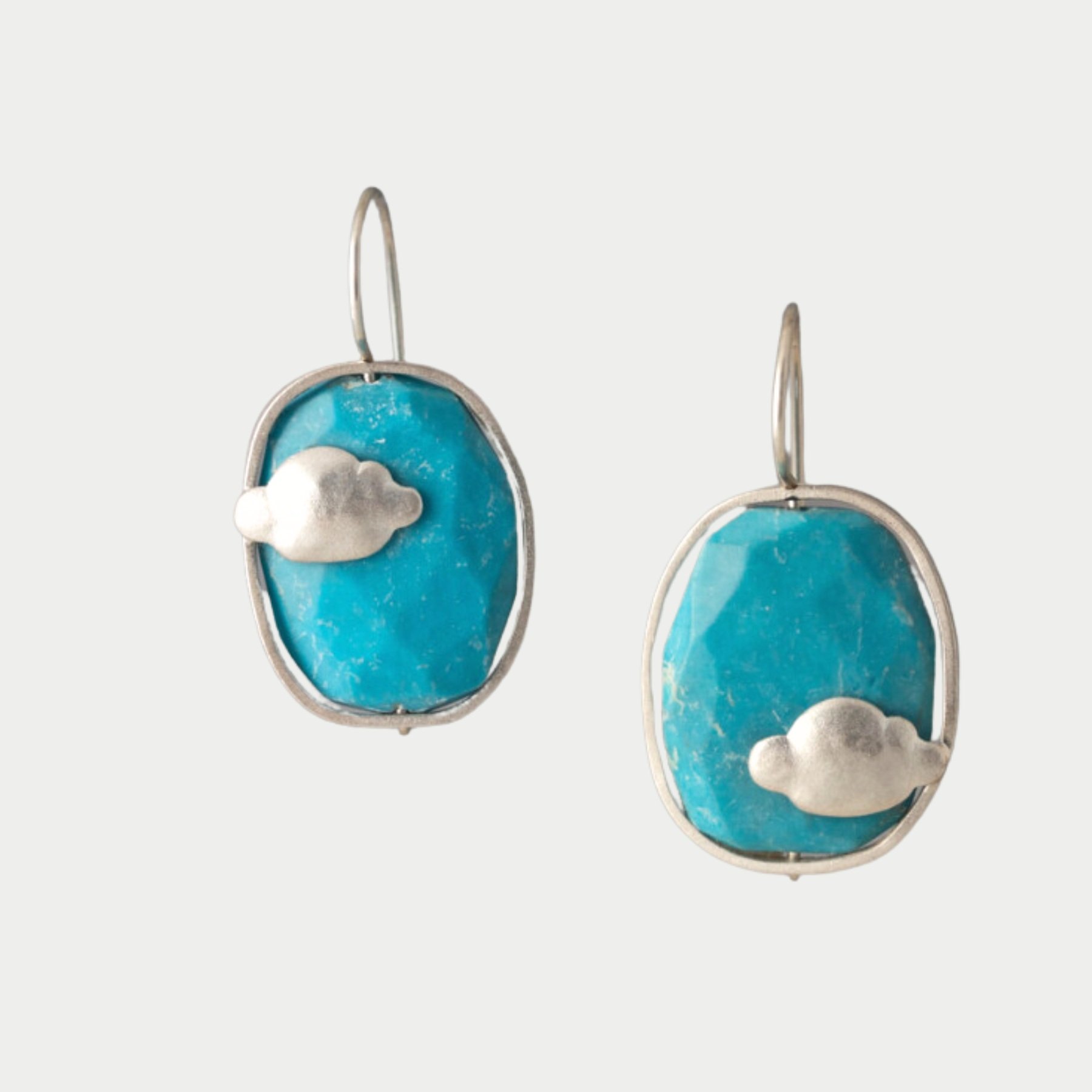 sterling silver oval turquoise cloudy day earrings