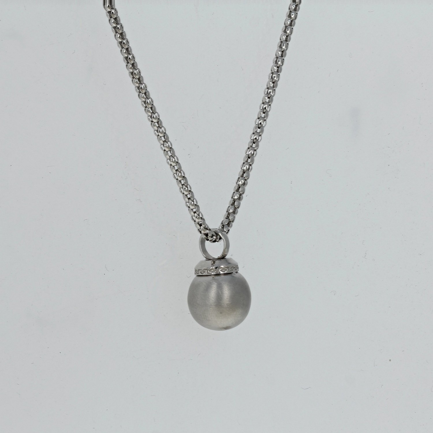 14k white gold brushed finish ball necklace pendant