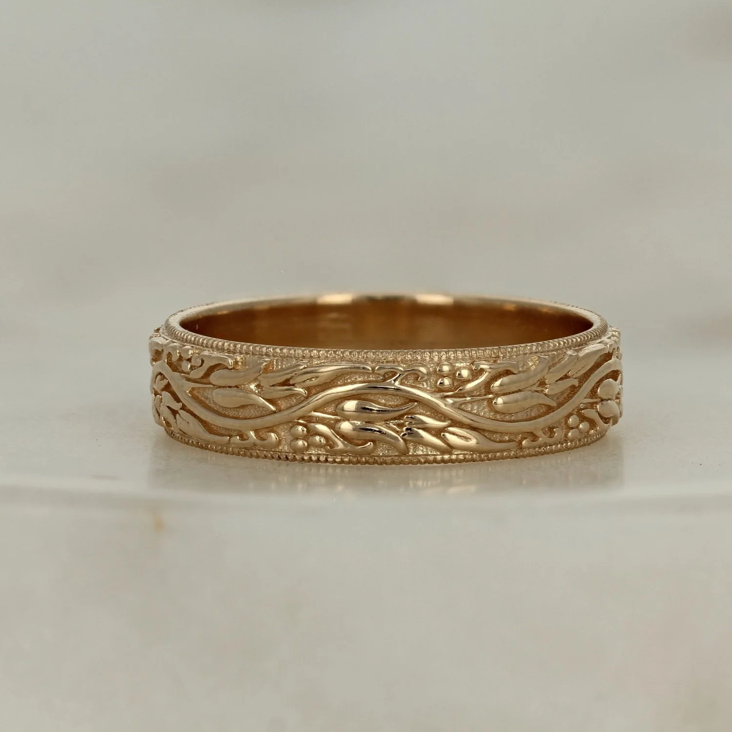 14k yellow gold wheat embossed 5mm wide wedding band ring
