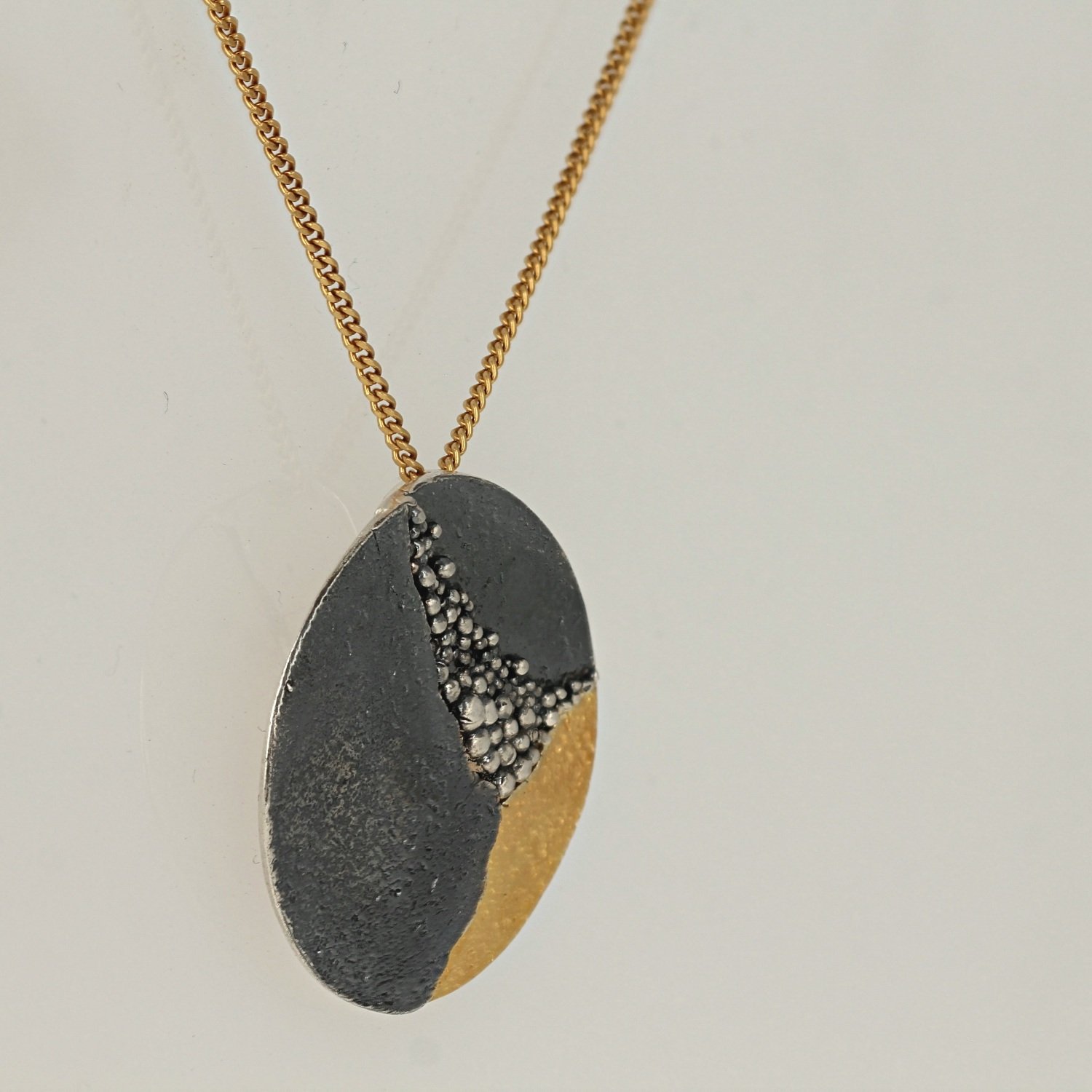 oxidized sterling silver gold plate circle textured necklace pendant