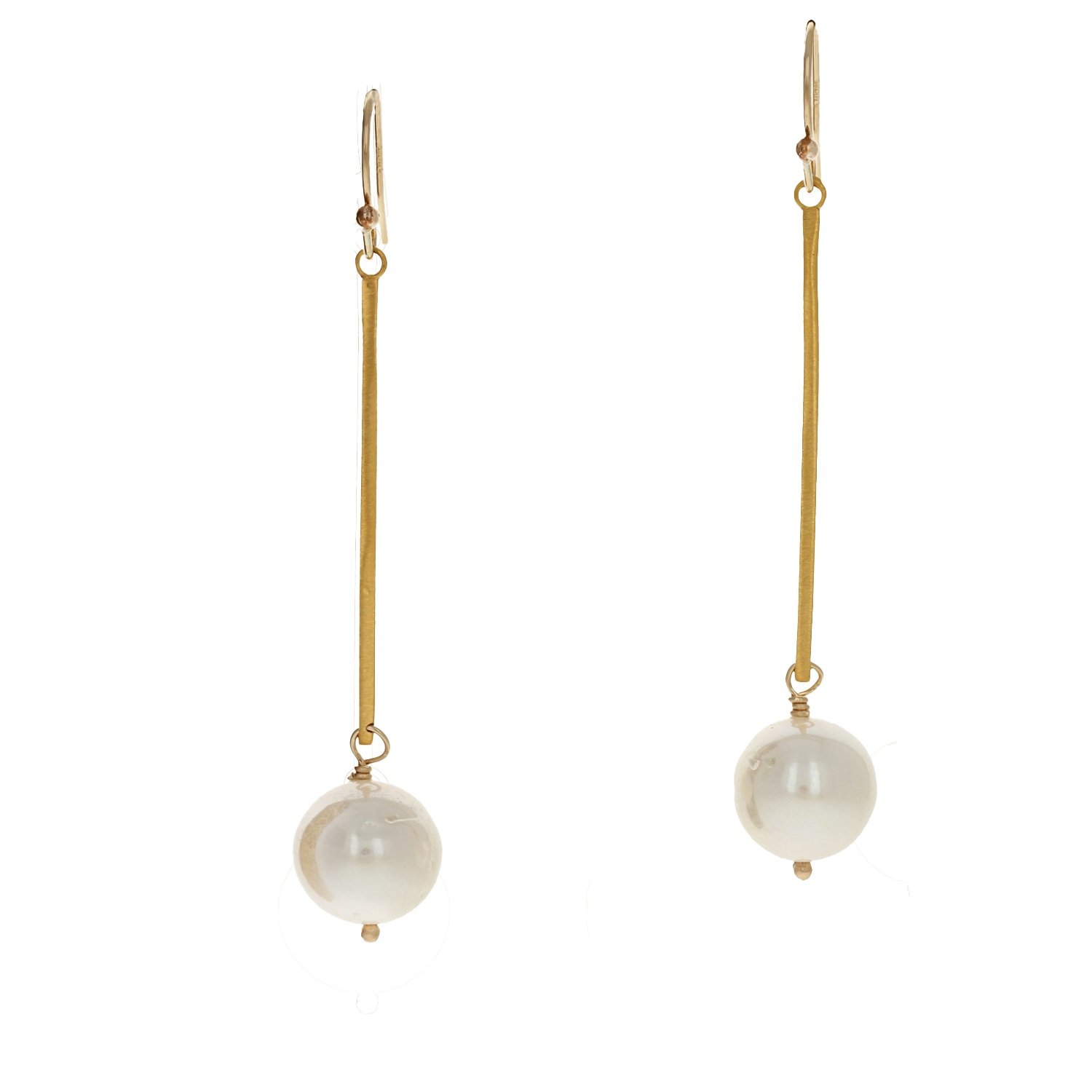 sterling silver and gold vermeil brushed finish fresh water pearl stick drop earrings