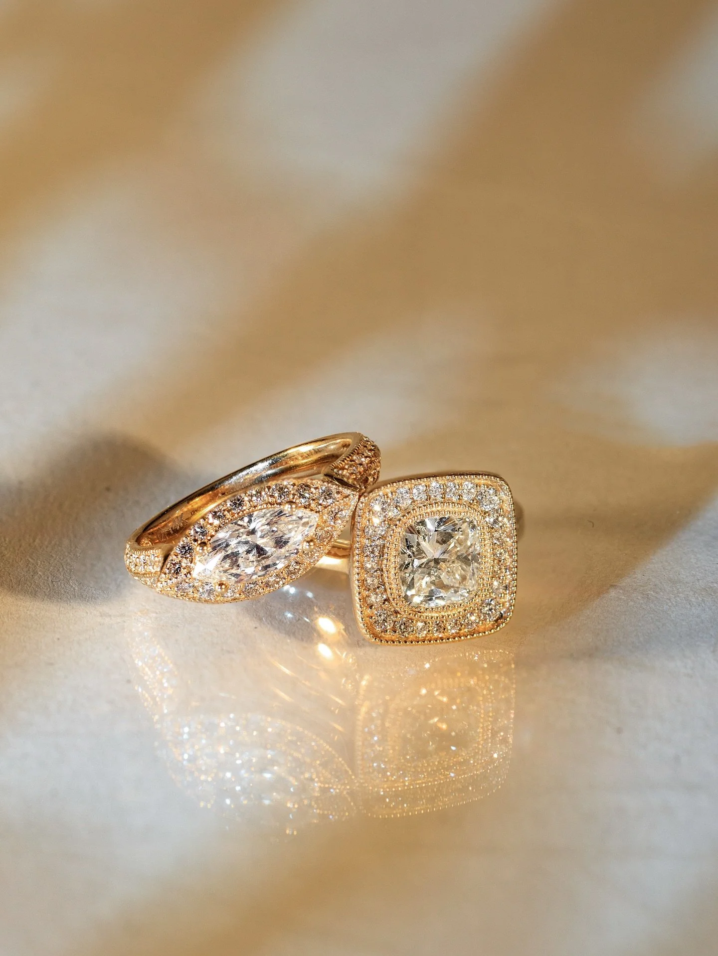 Golden Arrivals πβ¨πβ¨πβ¨π Natural diamonds in warm yellow gold decorated with sparkling halos