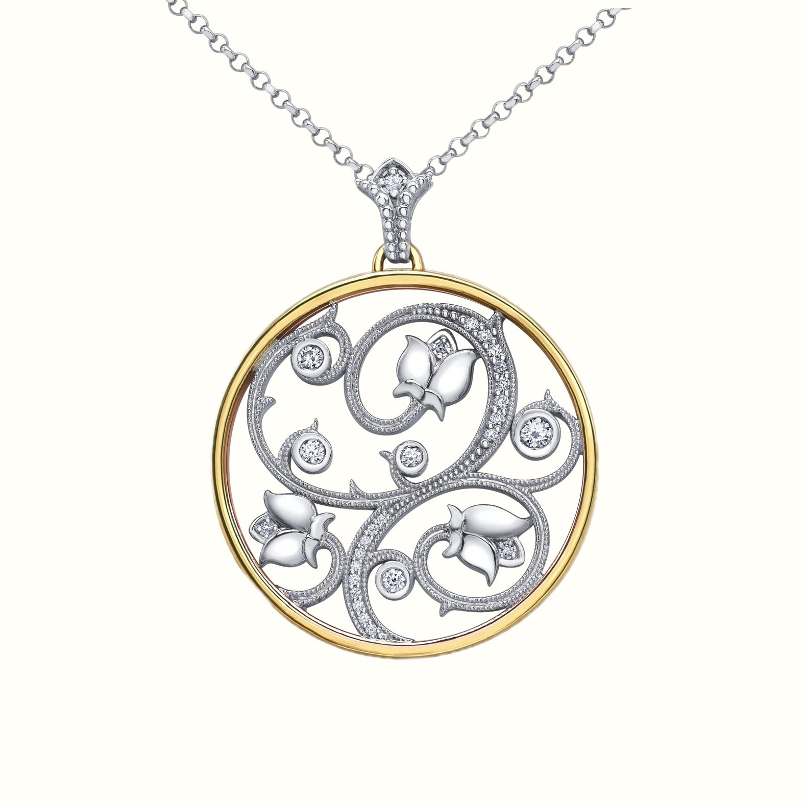 14k two tone yellow and white gold Canadian diamond enchanted garden necklace pendant