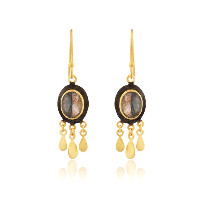 22k gold plated sterling silver labradorite oval dangle earrings manjusha jewels san francisco