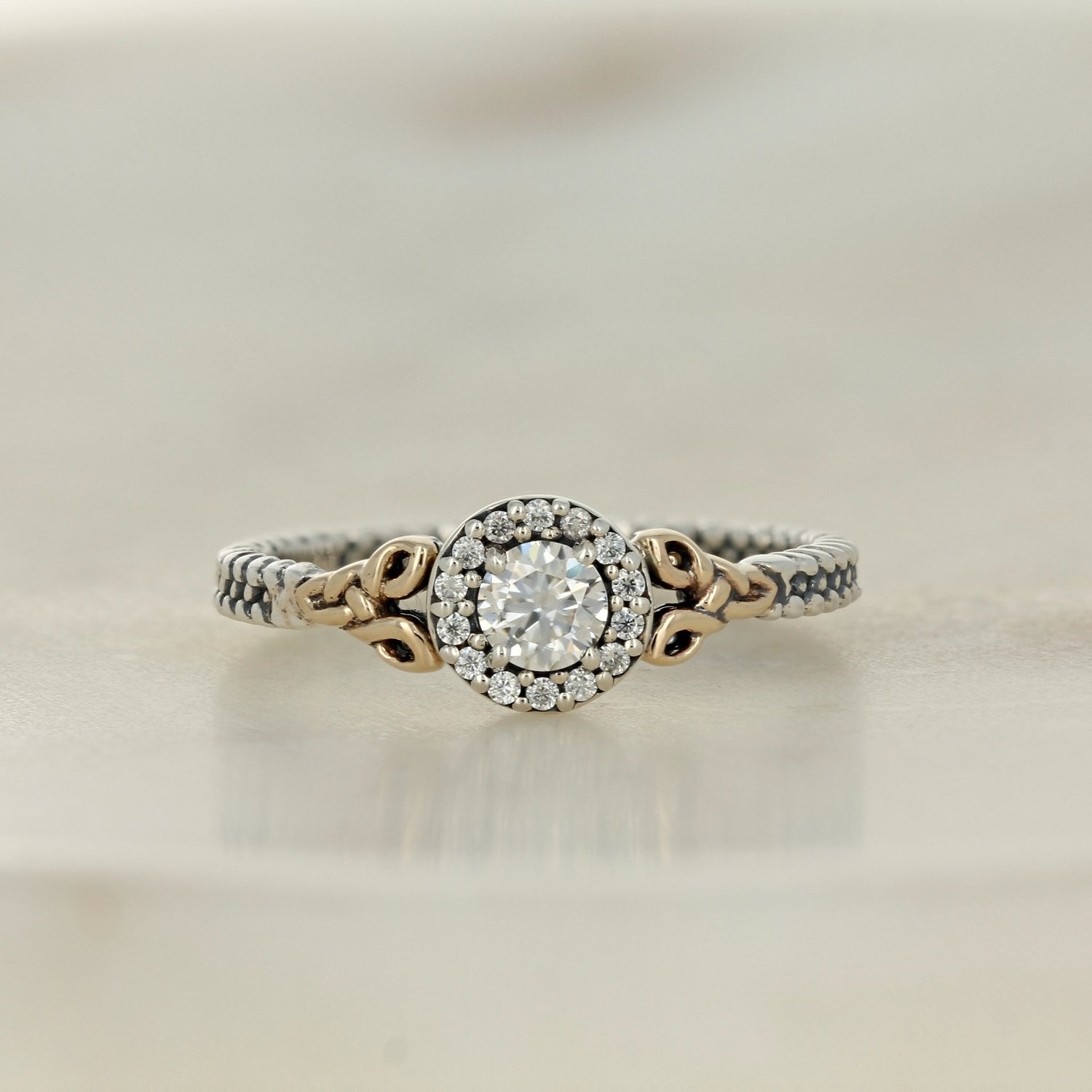 oxidized sterling silver 10k yellow gold moissanite trinity braided three ring contour band set