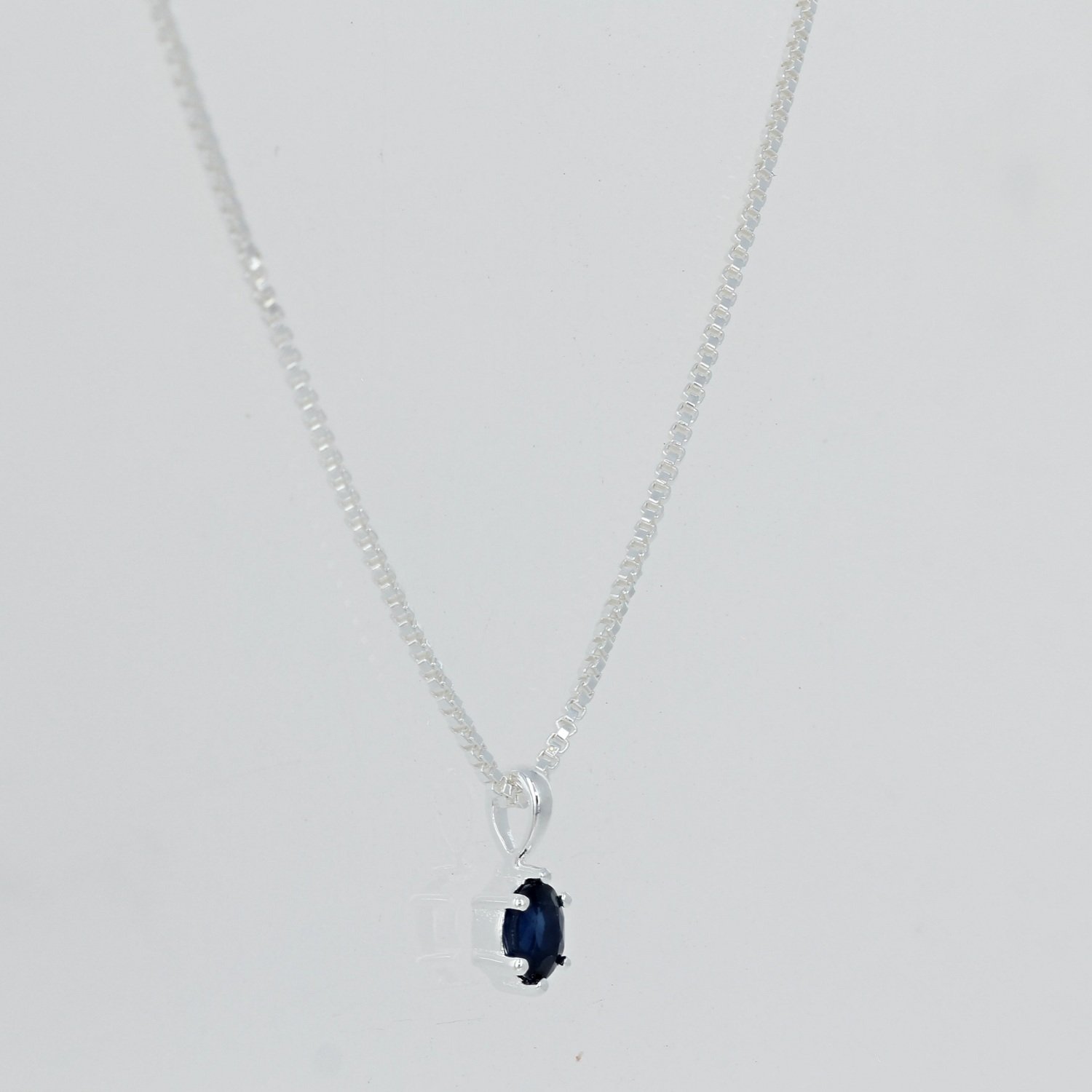sterling silver oval blue sapphire solitaire pendant necklace