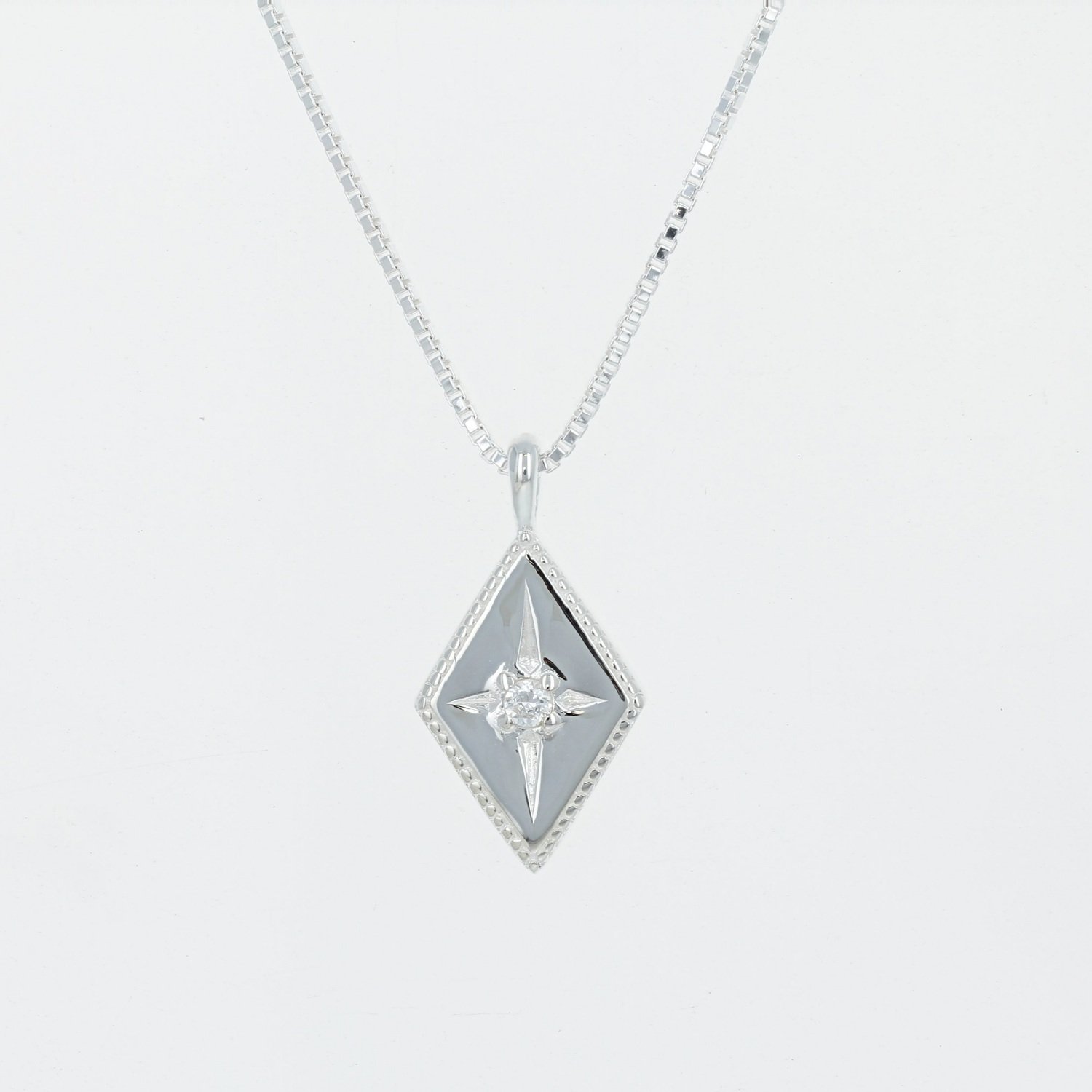 sterling silver kite shape star set cubic zirconia pendant necklace