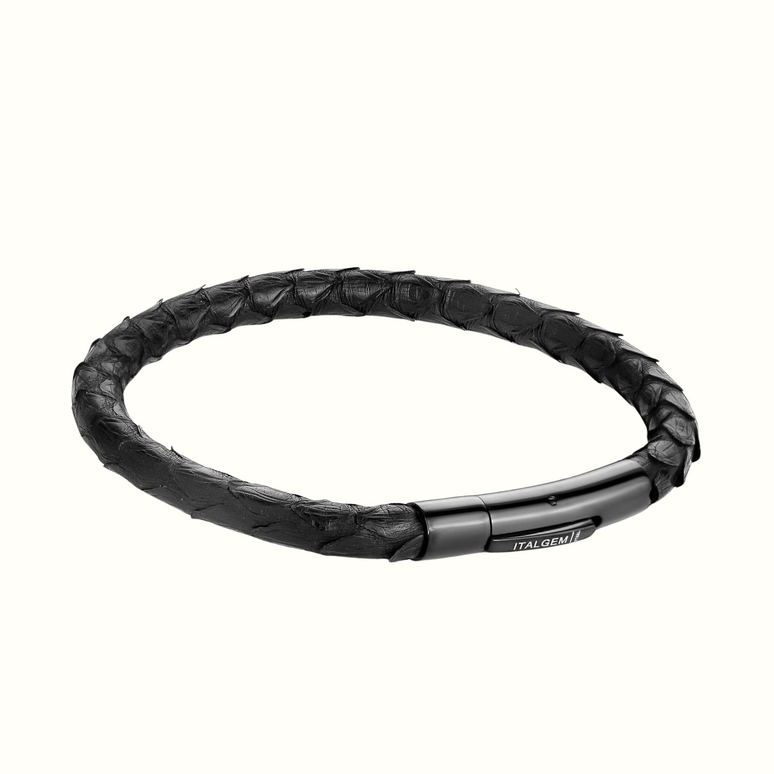 black stainless steel python leather men's bracelet