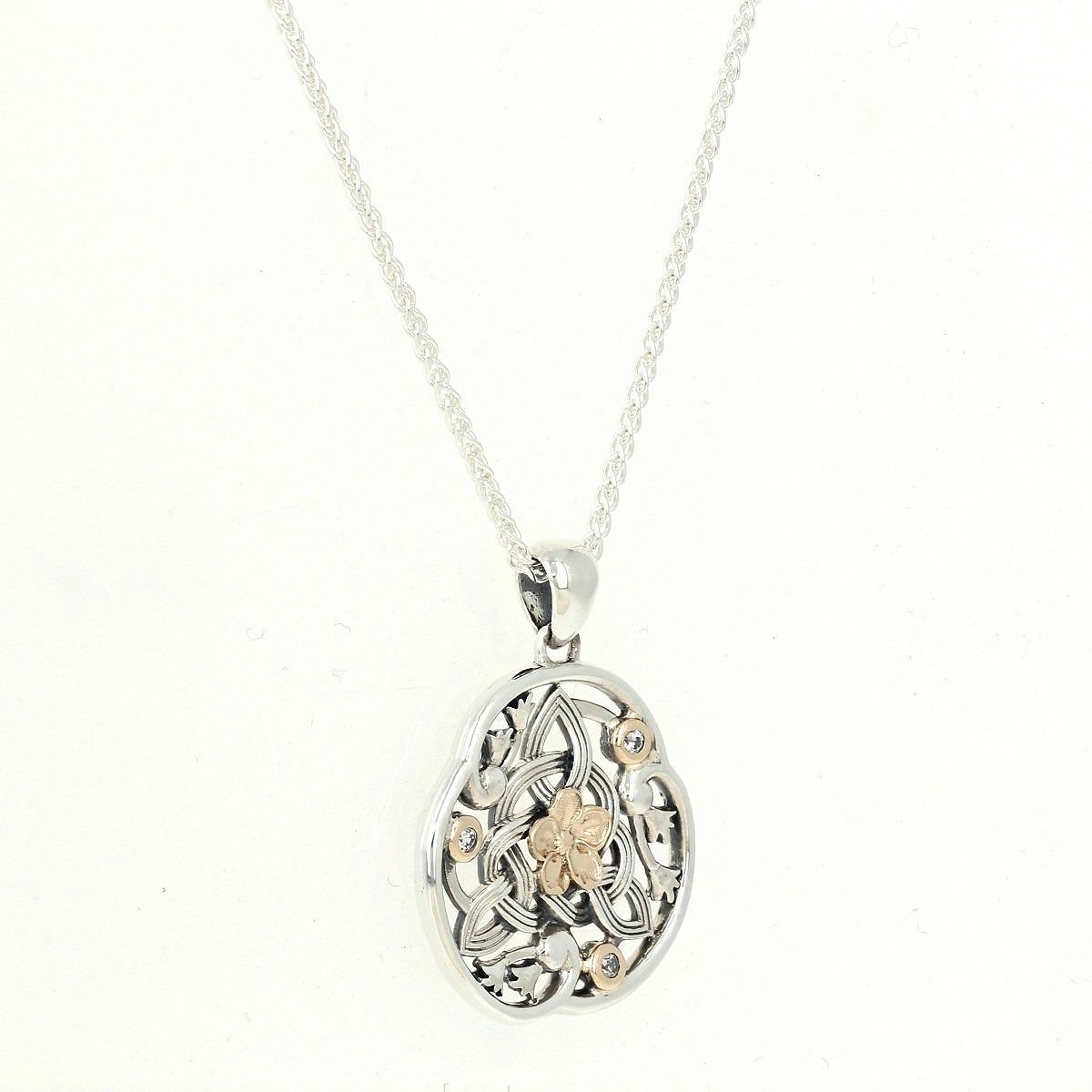 sterling silver 10k yellow gold cubic zirconia cz forget me not pendant necklace