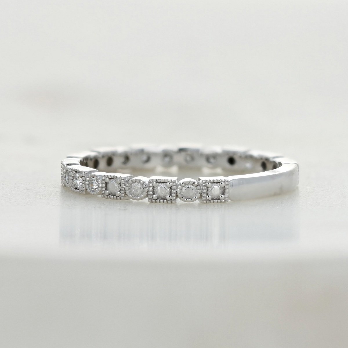 14k white gold milgrain round square diamond wedding anniversary band ring