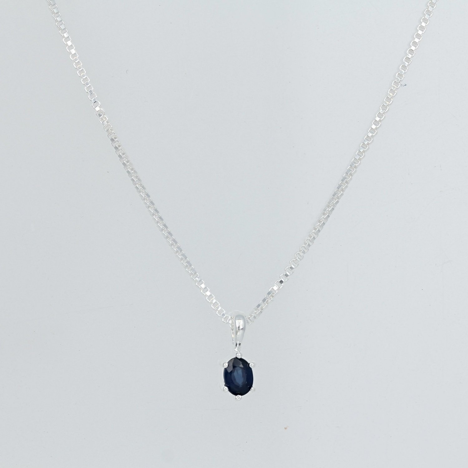 sterling silver oval blue sapphire solitaire pendant necklace