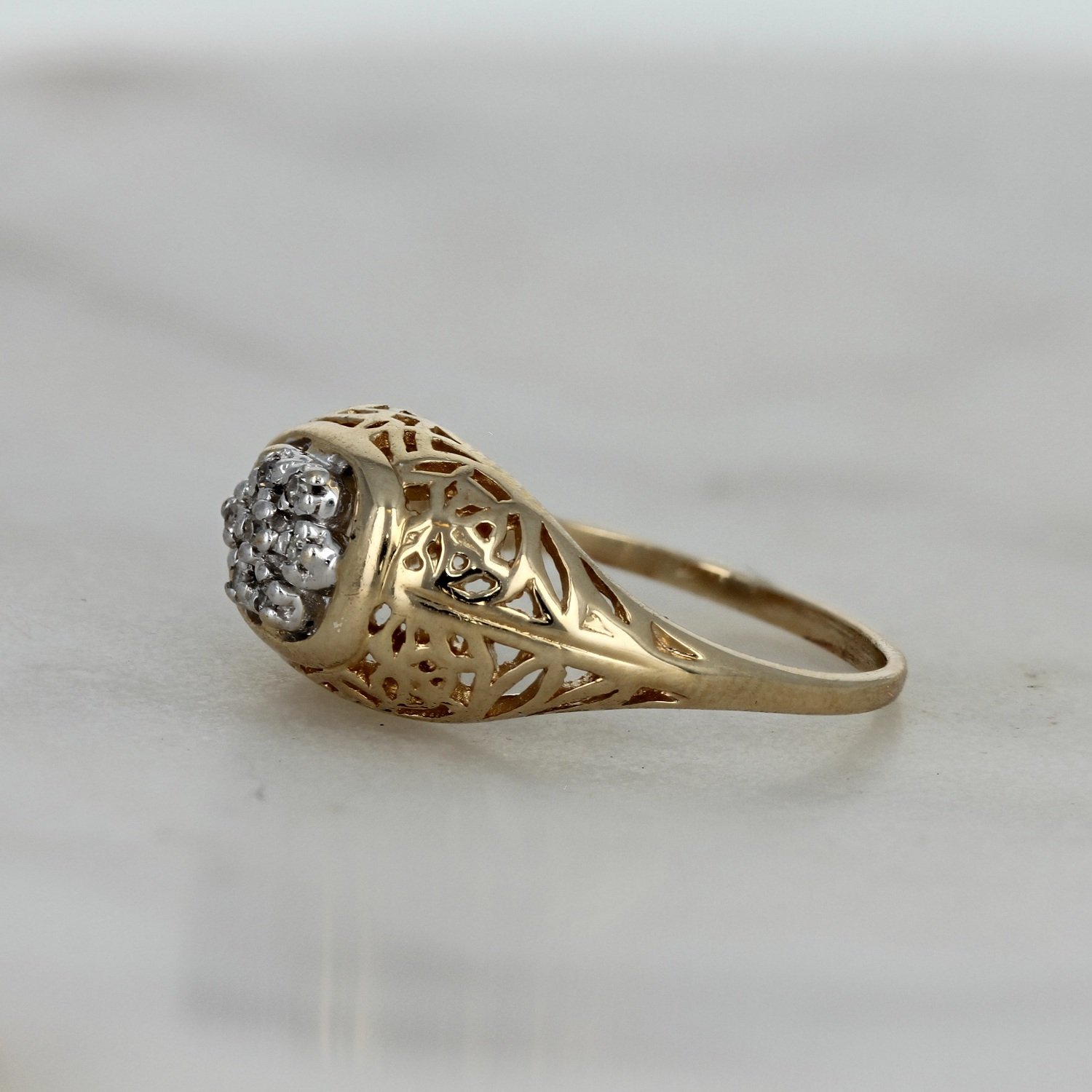 vintage estate 10k yellow gold 7 diamond cluster ring