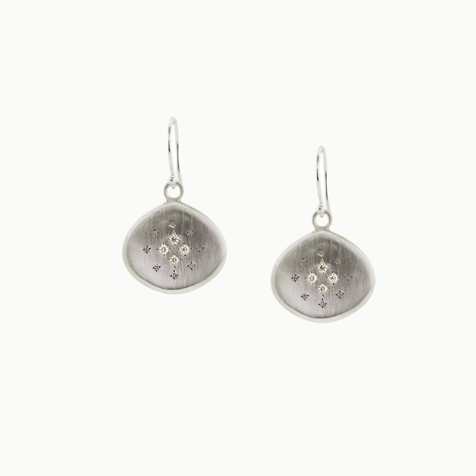 sterling silver brushed finish diamond silver lights drop dangle earrings