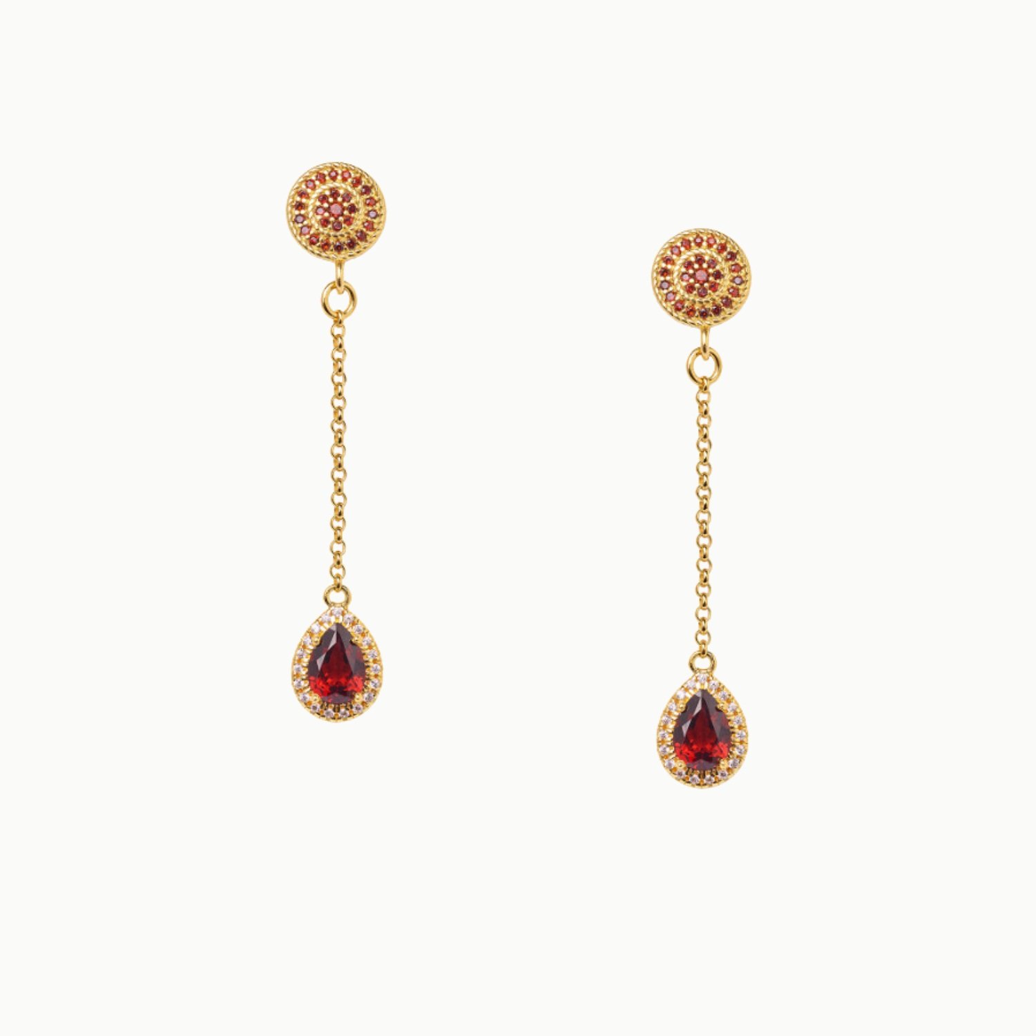 sterling silver 24k gold plate garnet cubic zirconia cz dangle drop earrings
