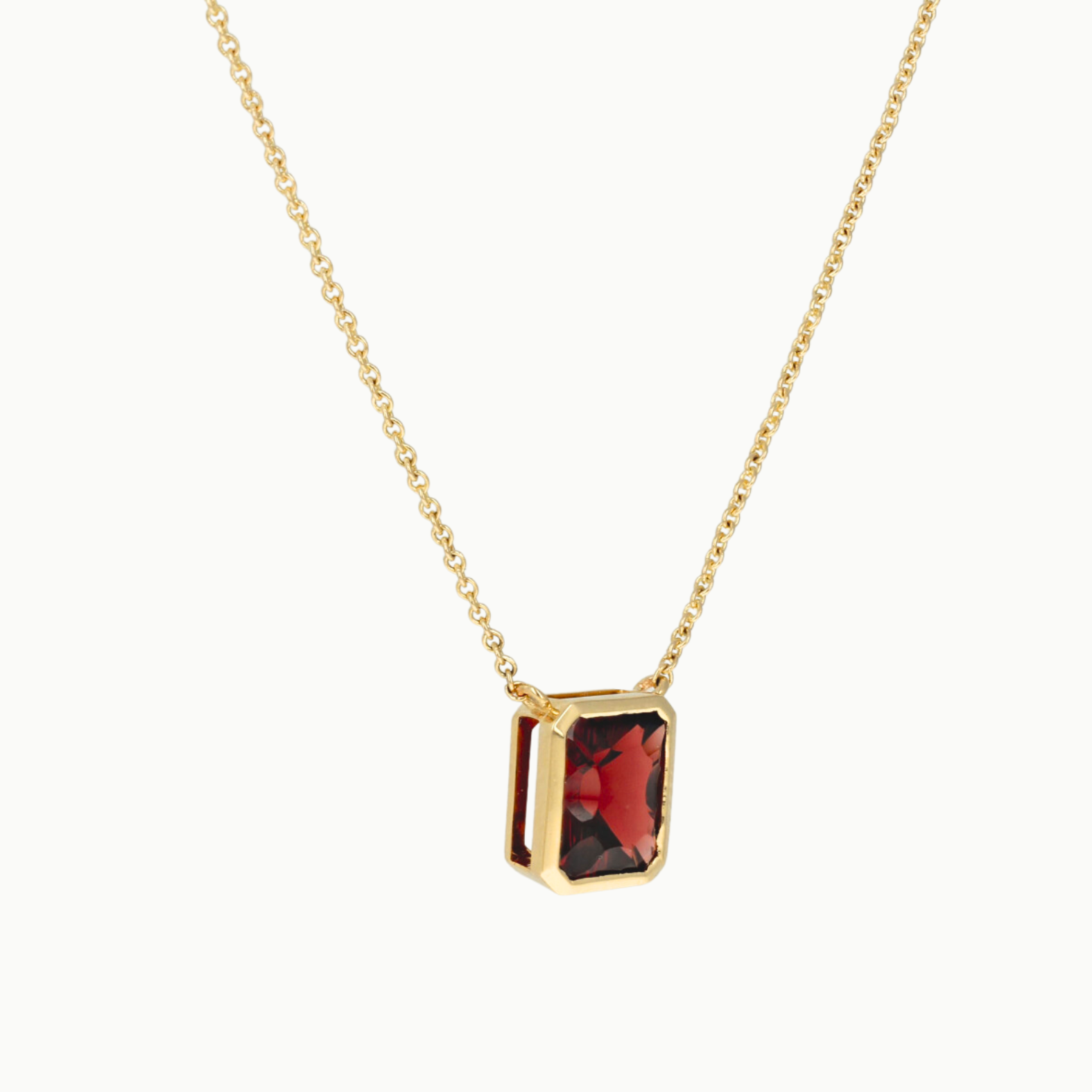14k yellow gold garnet optic cut special emerald shape bezel necklace pendant libar canadian (Copy)
